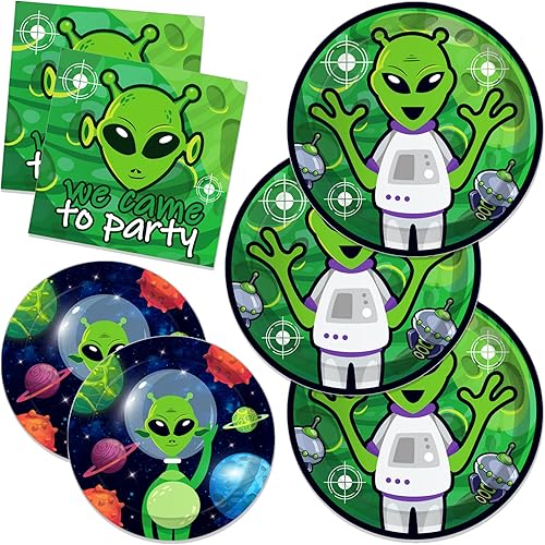 CC HOME Servilletas de papel de cumpleaños de alienígena, juego de vajilla desechable para baby shower, suministros de fiesta de pañuelos, juegos de