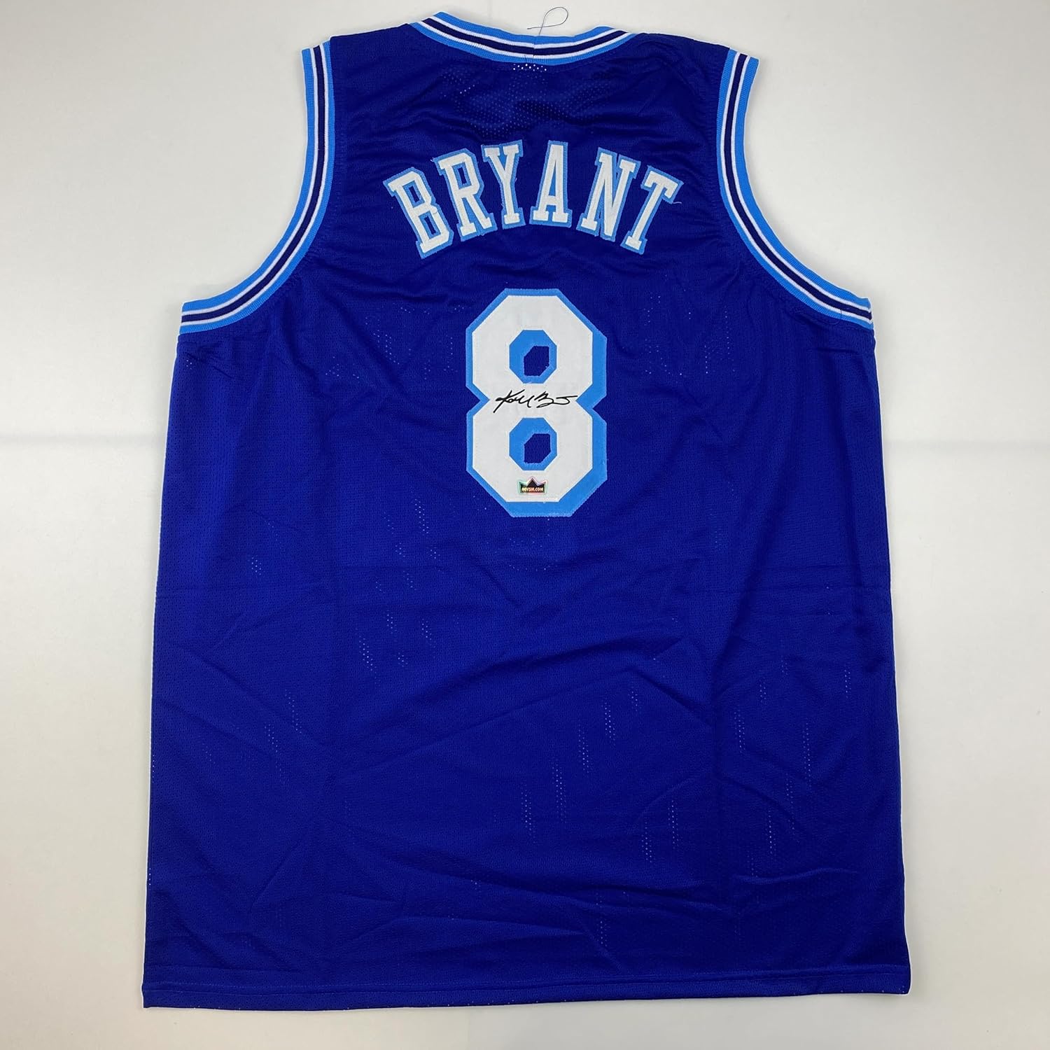 Facsimile Autographed Kobe Bryant #8 Los Angeles LA Retro Blue Reprint Laser Auto Basketball Jersey Size Men's XL