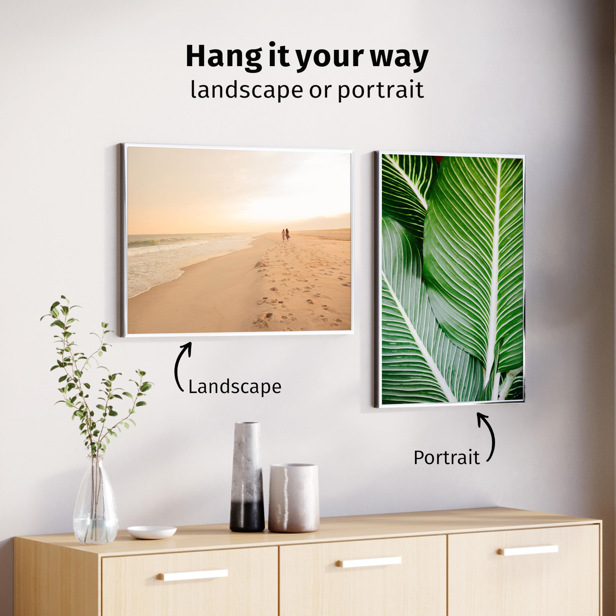 JUNOMI® Picture Frame 50 × 70 cm, Silver Glossy Aluminium, Slim Profile, Shatterproof Acrylic Glass - Image 4