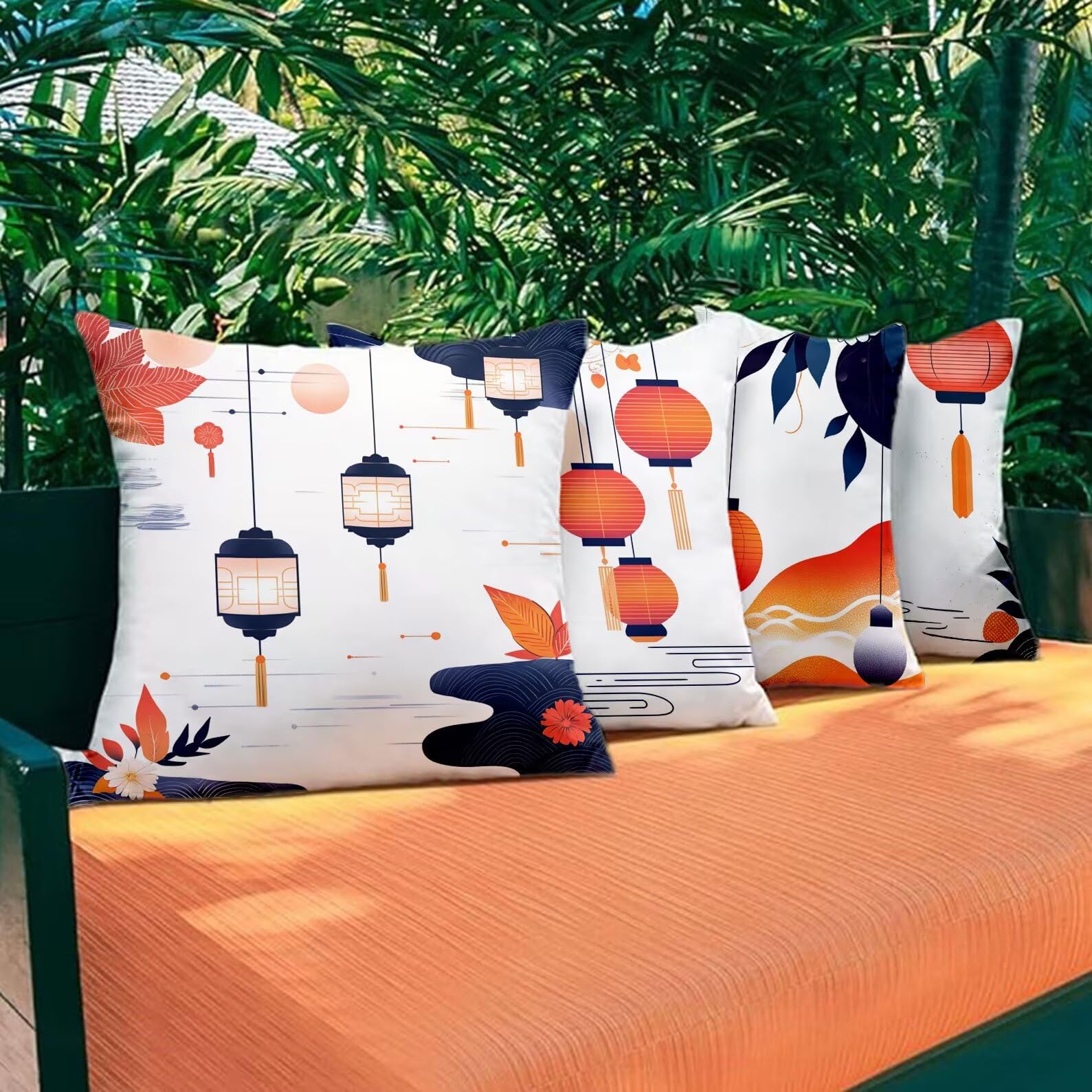 Set di 4 cuscini impermeabili da esterni, 50,8 x 50,8 cm, in velluto, stile retrò, decorativi, per mobili da giardino, divano e patio, stampa su entrambi i lati, regalo per primavera/estate/autunno
