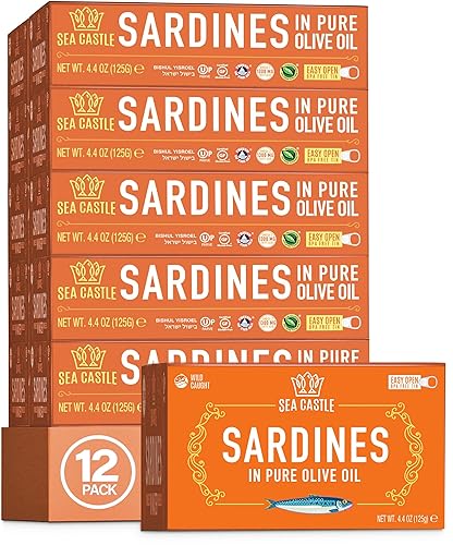 Sea Castle Sardinas en aceite de oliva puro, 4.4oz (paquete de 12)
