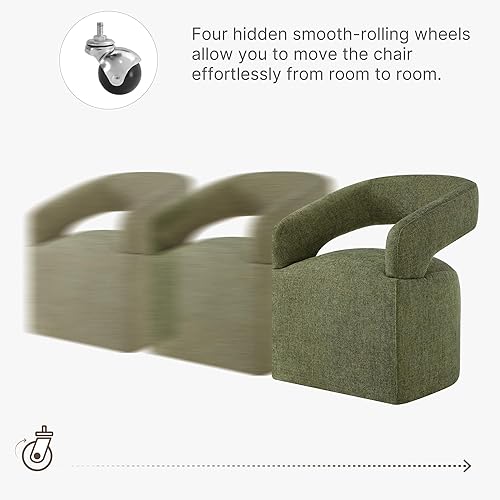 Miniatura 4 de Sillas de comedor tapizadas con ruedas extraíbles, sillón lateral con rodillos para comedor, dormitorio, sala de estar, sala de lectura, verde, 1