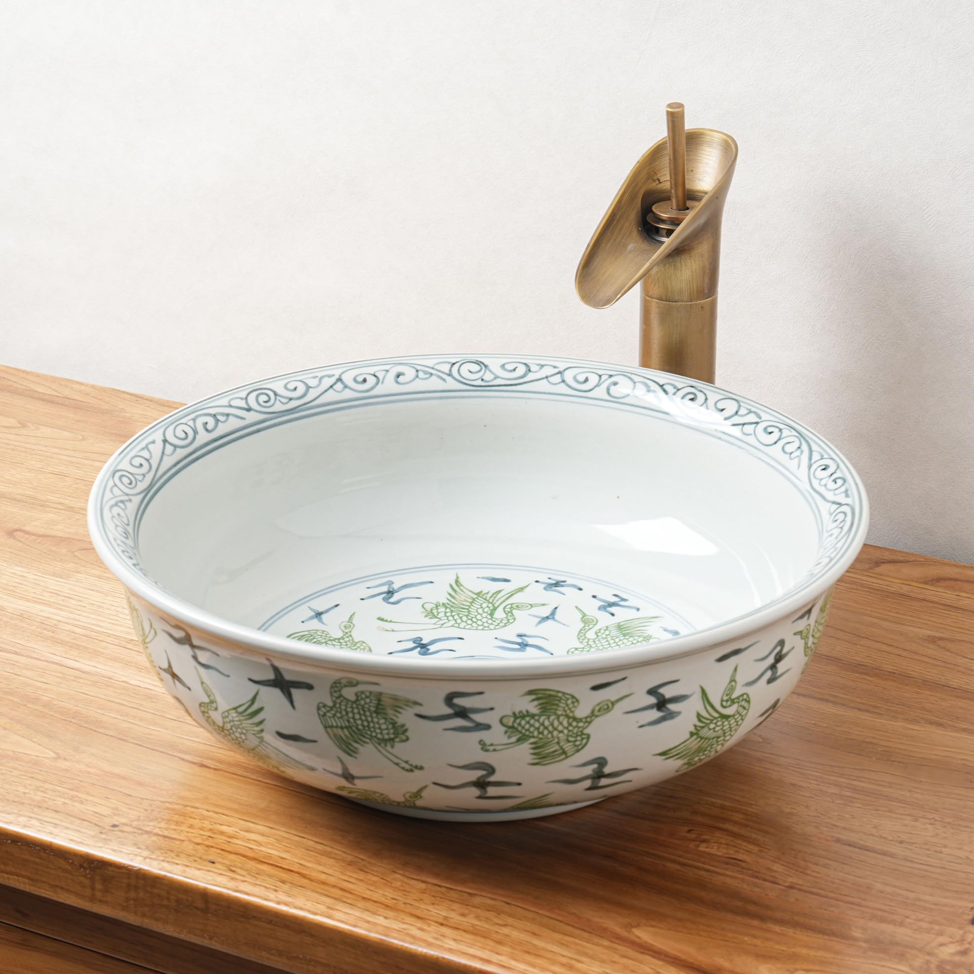 Photo 1 of XIGGJYL Ceramic Vessel Sink - Green white, 16.4"L x 16.4"W x 6.2"H