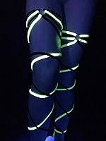 Vista 6 de Leg Wraps for Rave Dancing Music Festival Pair of Non-Slip Garter Thigh String Neon Green Black Exotic Dancewear Gartinis Rave Outfits