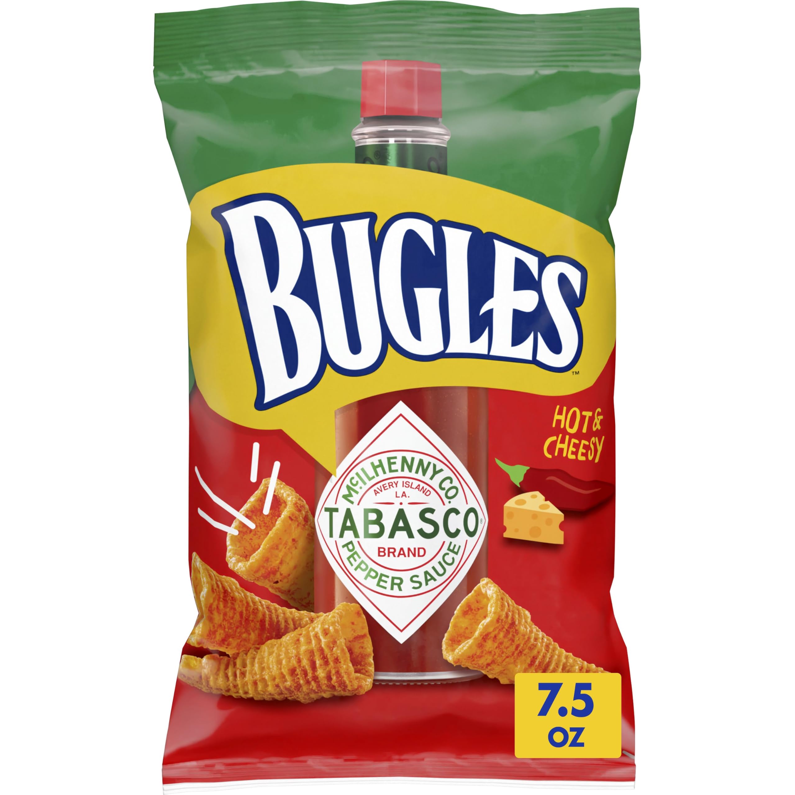 BuglesTabasco Flavored Crispy Corn Snacks, Hot and Cheesy, 7.5 oz
