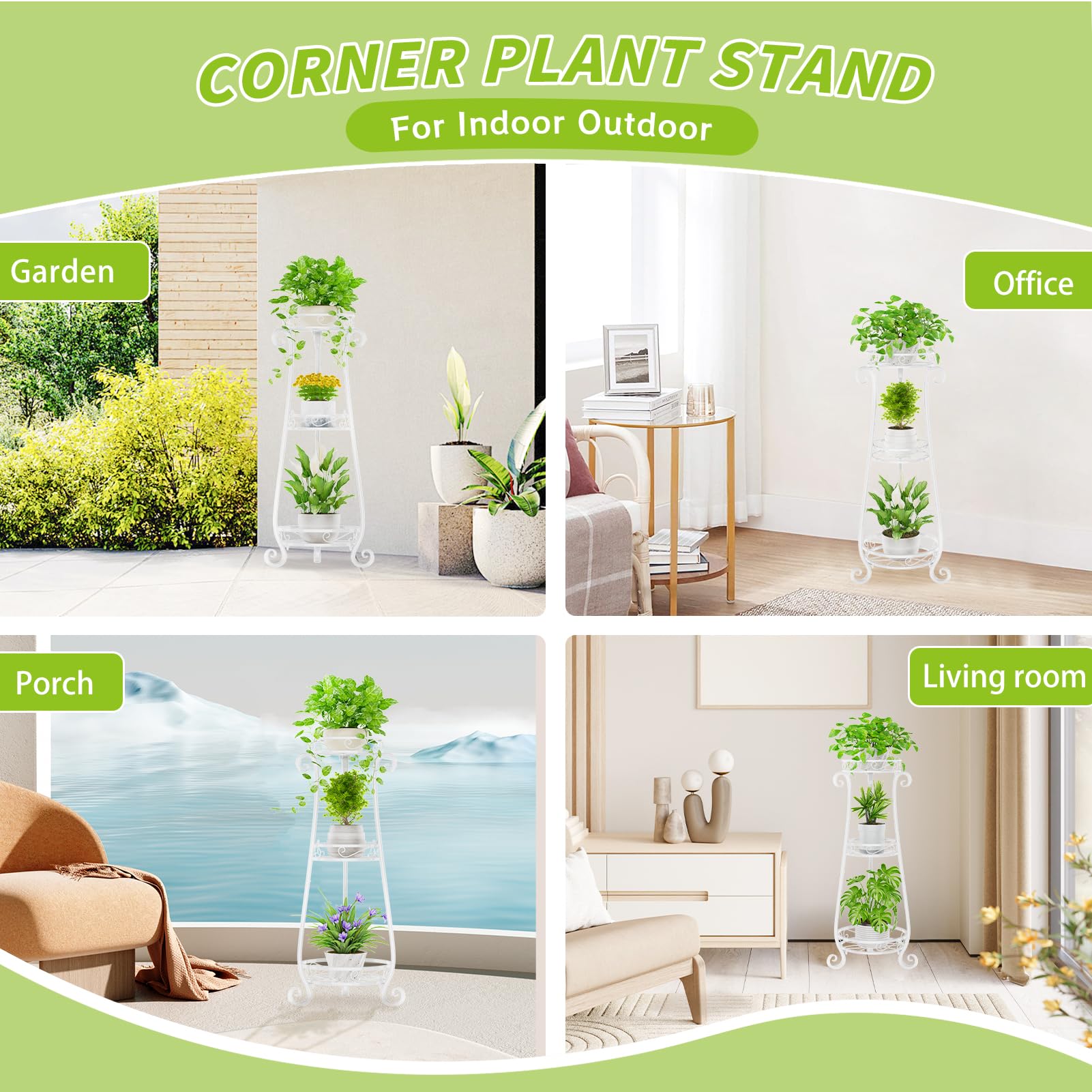 Soporte de metal de 3 niveles para plantas de interior, 34 pulgadas de alto para plantas de interior, soporte para macetas de flores, estante de exhibición para balcón, jardín, patio, sala de 6