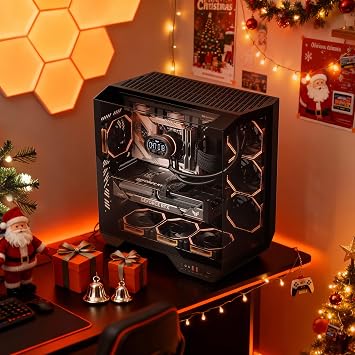 darkFlash Full-Tower ATX Gaming PC Case, Back Plug-in Motherboard, Vertical GPU Mounting, Dual-Chamber, Panoramic Glass, Up to 2 x 360mm Radiators, RTX 40 Compatible(DY470) (1 PWM ARGB Fan, Black)