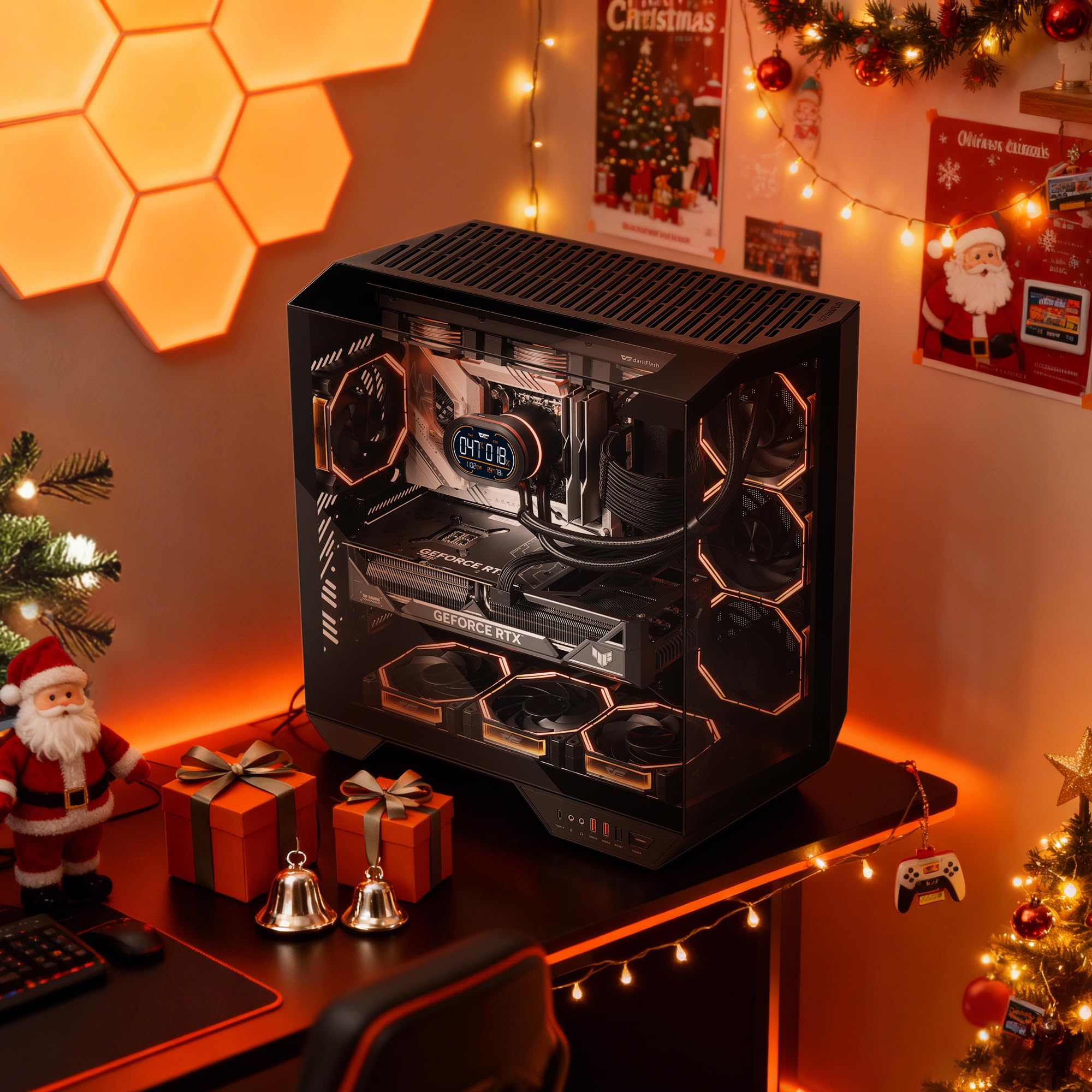 darkFlash Case PC ATX Full-tower Gaming, Scheda Madre con Connettore Posteriore, Doppia Camera, Vetro Panoramico, Fino a 2x360mm Rradiatori, Compatibile con RTX 40 (DY470) (1 Ventole PWM ARGB, Nero)
