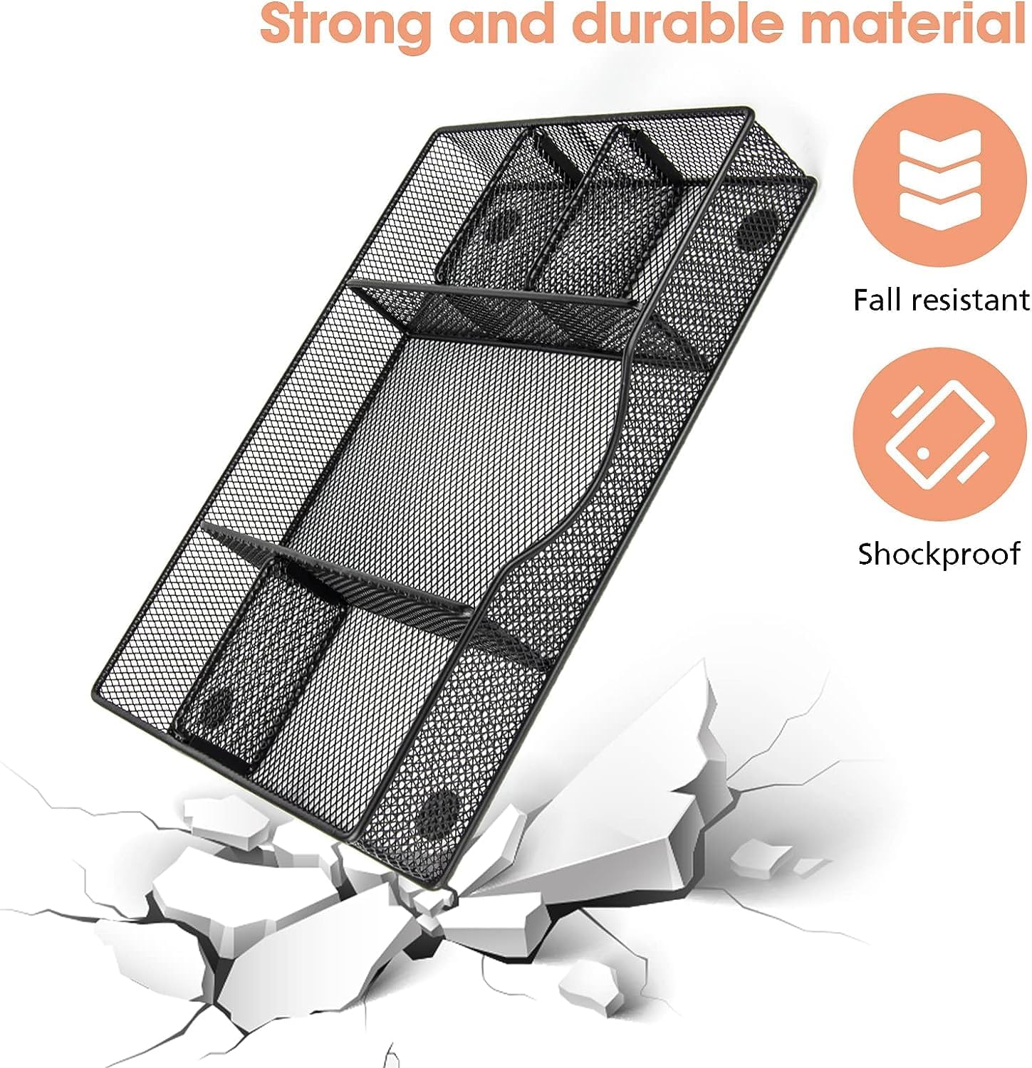 Desk Drawer Organizer Tray, Metal Mesh Drawer Organizers Office, 6 Adjustable Compartment, Desk Organizer Tray for Home Office 12.87L x 8.73D x 1.96H inch, Black, 1PC Medium - Image 3