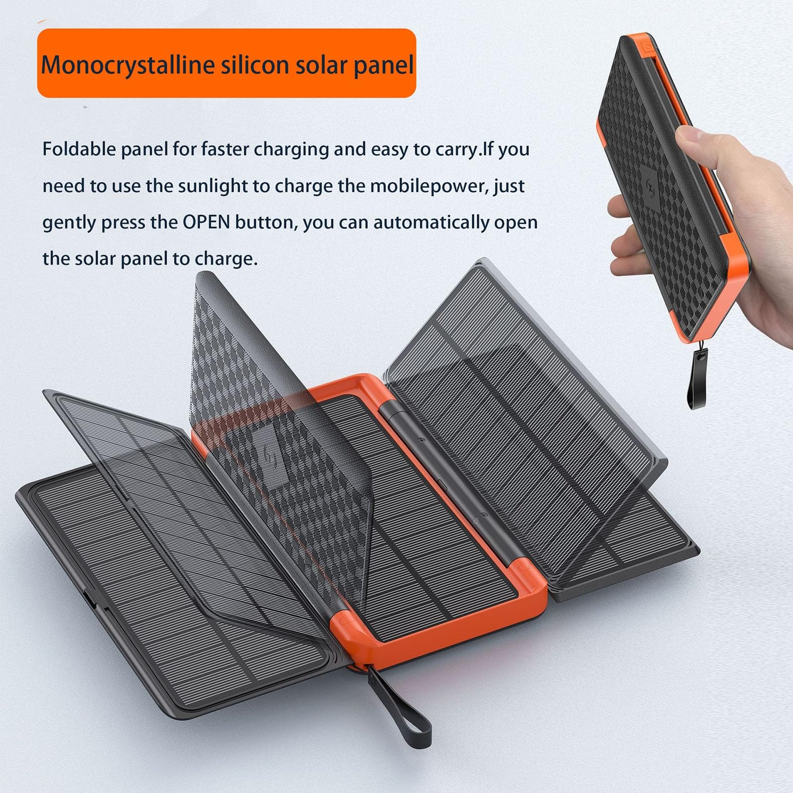 Cargador de energía solar plegable de 7000 mA 18 W, fuente de alimentación de panel solar con 2 salidas USB e iluminación LED, compatible con estación de energía portátil, cargador de batería solar al