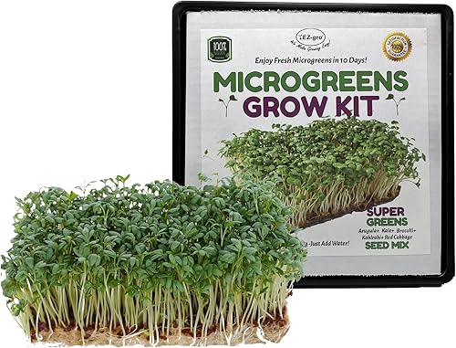 EZ-gro - Kit de cultivo de microgreens ya sembradas en 4 alfombrillas de cultivo (5 x 5), no se requiere siembra, el kit es de riego automático y se