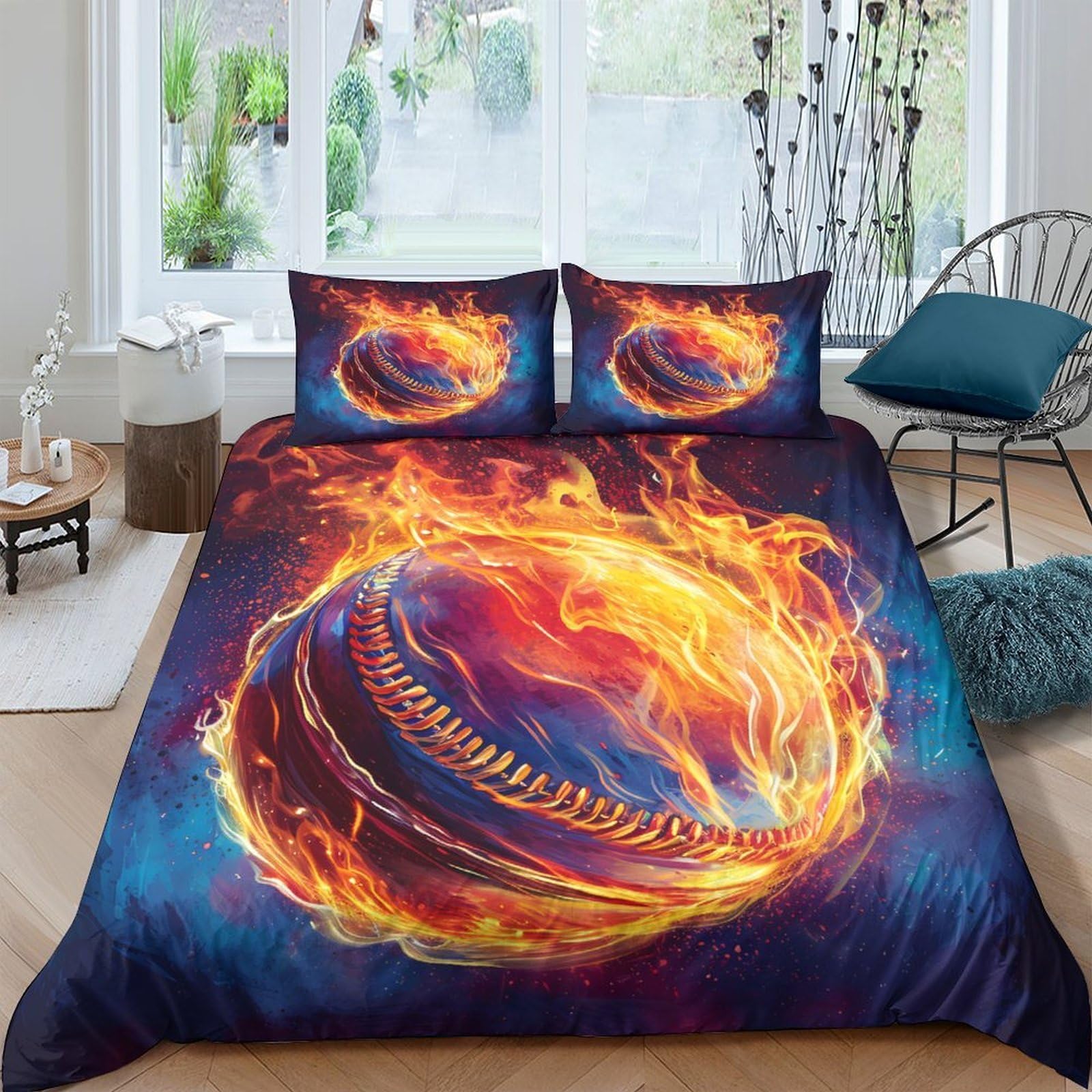 Ctjqhvkz Style-1 3D Printed Fire Cricket Ball Fitted Sheet Microfiber Soft Anti-Slip Mattress Cover For Bedroom Dorm Decor Single（135X200cm）