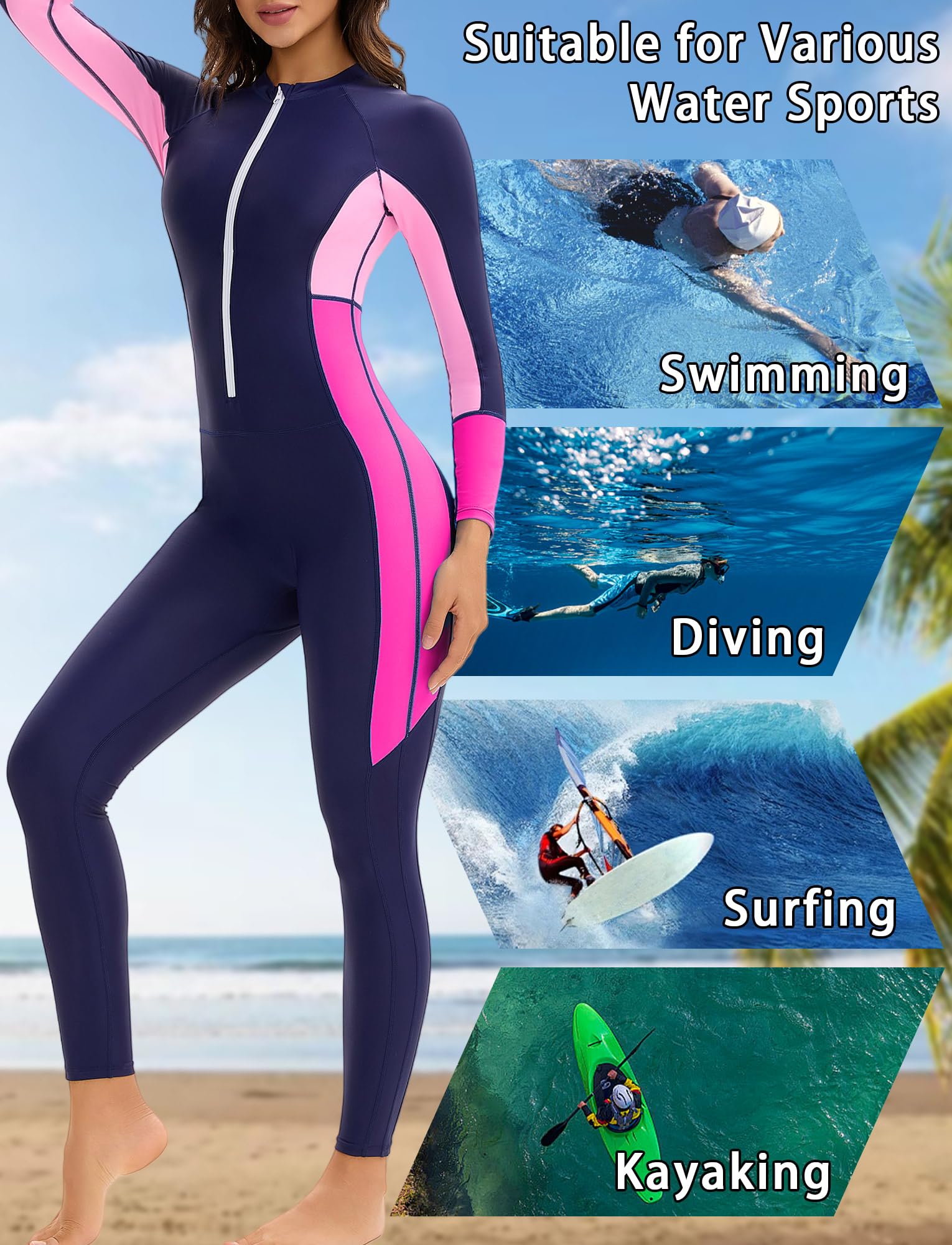 Maillot de Bain Integral Femme Rashguard Combinaison Femmes Maillot Une Pièce Sports Nautiques Surfing EU XS-3XL=Tag S-4XL