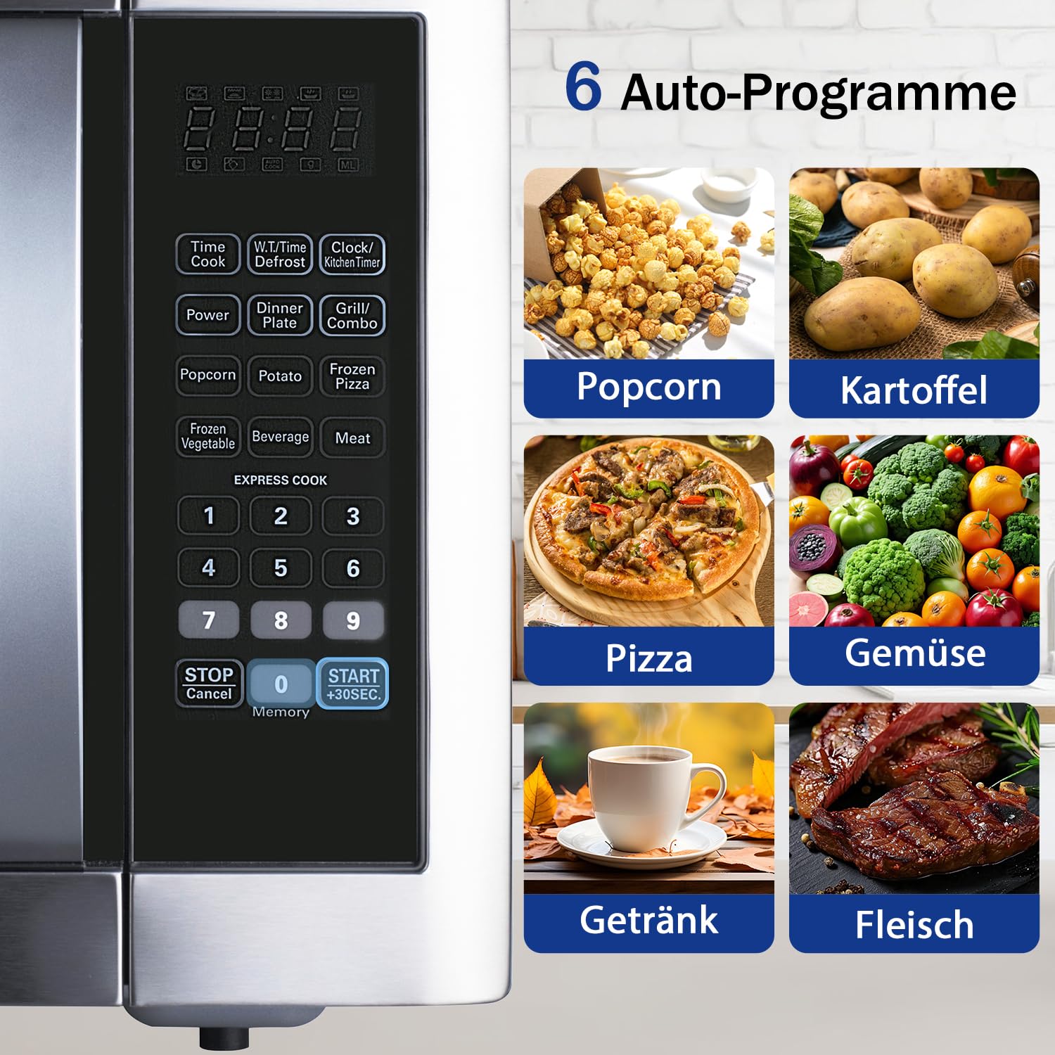 Smad Mikrowelle mit Grill, 42L, 1100W, Mikrowelle Kombi, 11 Leistungsstufen, 6 Auto-Menüs, Speicherfunktion, Kindersicherung, Digitalanzeige, Glasdrehteller 34,5cm, Auftauen, Schwarz
