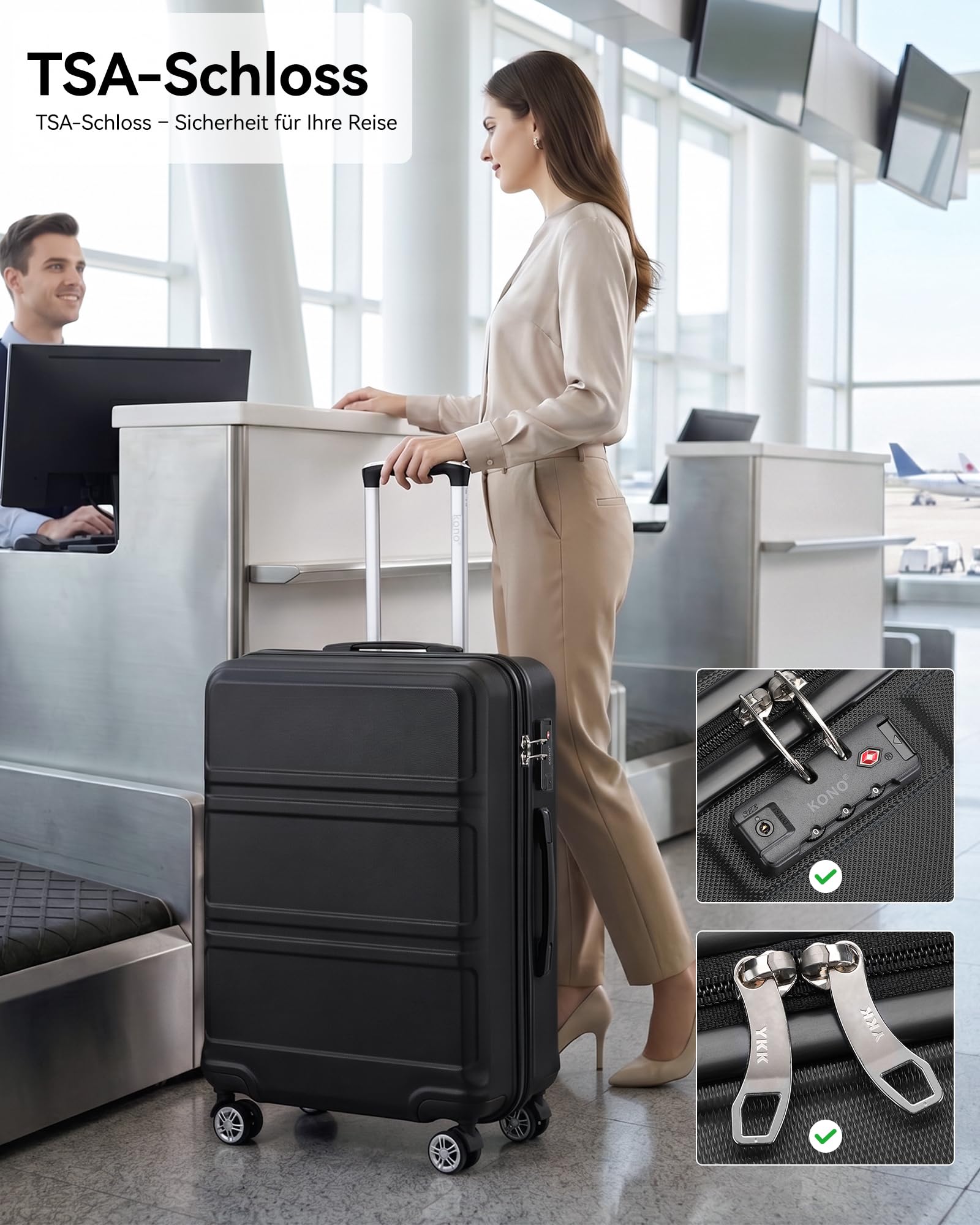 KONO Hartschalenkoffer ABS+PC Trolley TSA Schloss 360° Leisen Rollen Reisekoffer S M L XL XXL
