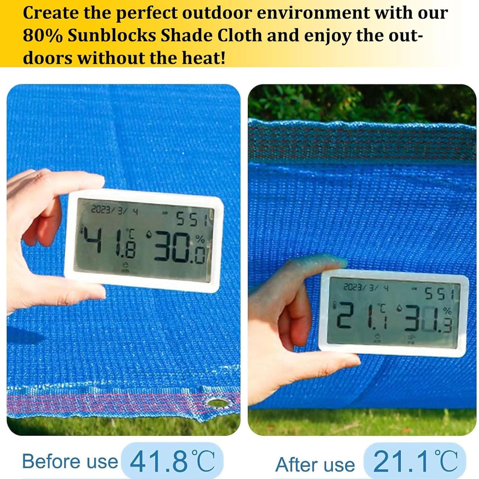 Premium Sonnencreme für den Garten, 80 % Sonnenschutz, mit Ösen, atmungsaktiv, für Hühner und Gewächshäuser, 8 x 8 m, Blau