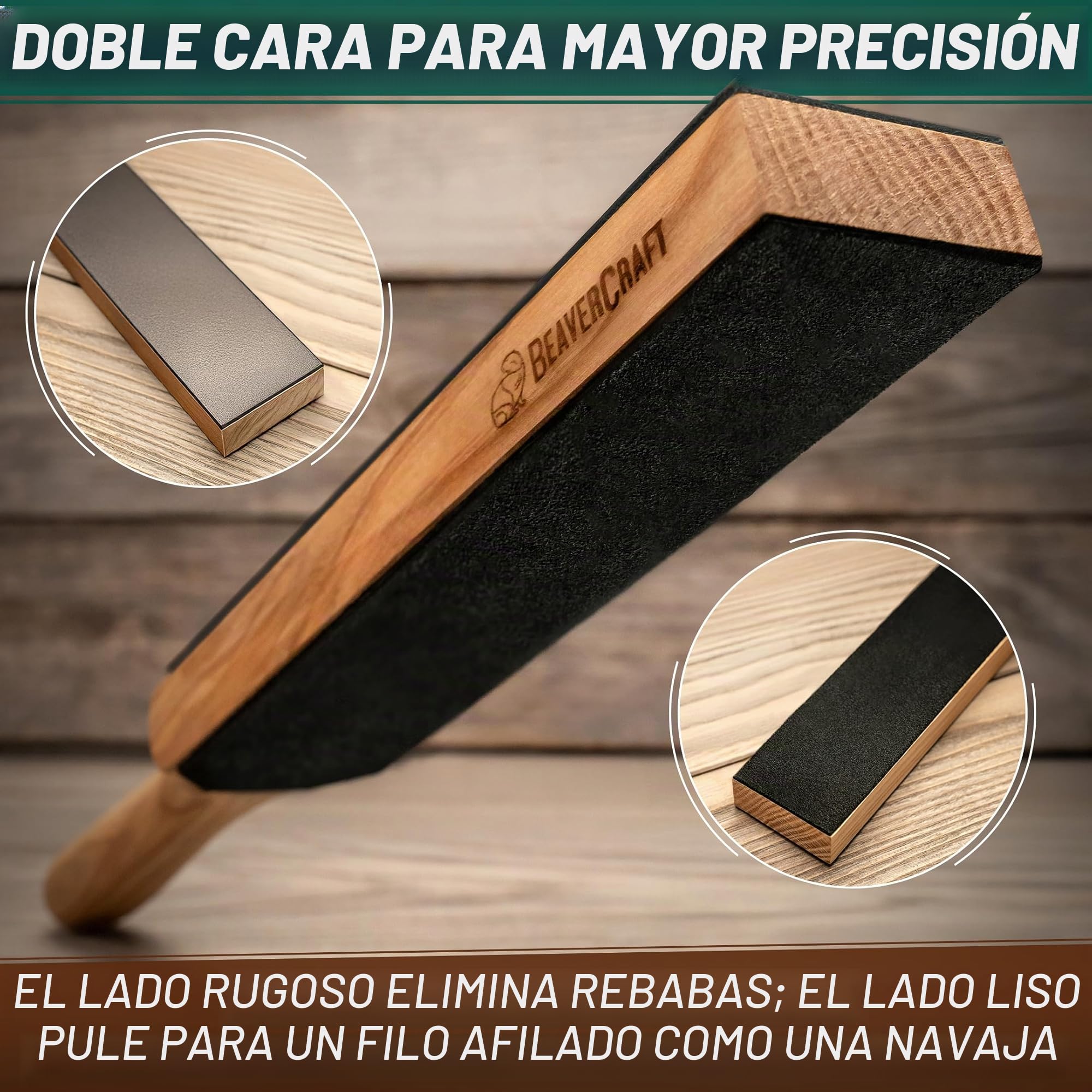 BeaverCraft Correa de Cuero para Afilado – Doble Cara con Compuesto, Bloque Afilado 14" para Herramientas Tallado, Cinceles, Kit Afilado LS6P1