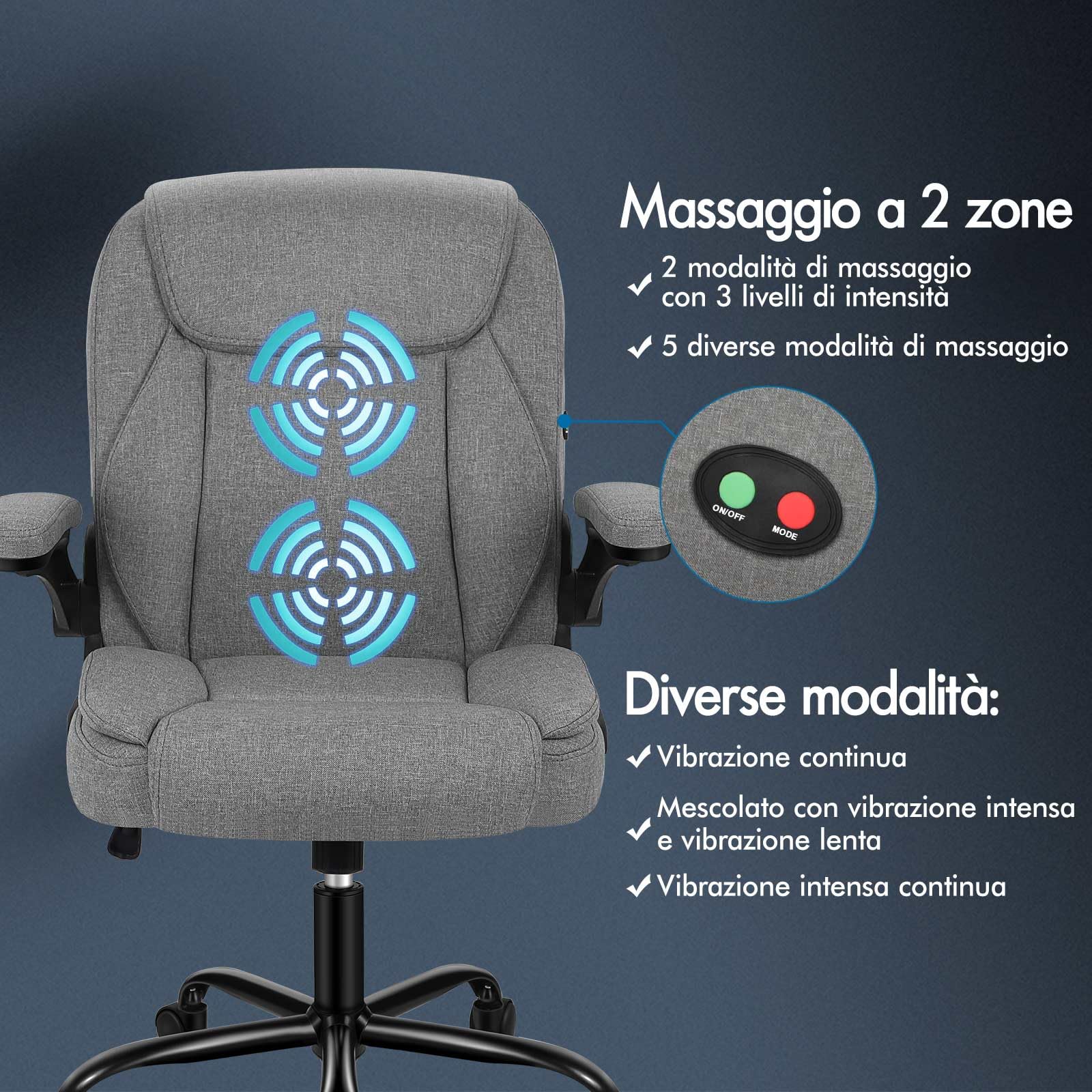 ALFORDSON Sedia Scrivania Ergonomica con Massaggio, Sedia Ufficio Poltrona Girevole ad Altezza Regolabile per Ufficio e Studio Sala Riunioni, Supporto Lombare, Portante di 150 kg, Tessuto(Grigia)