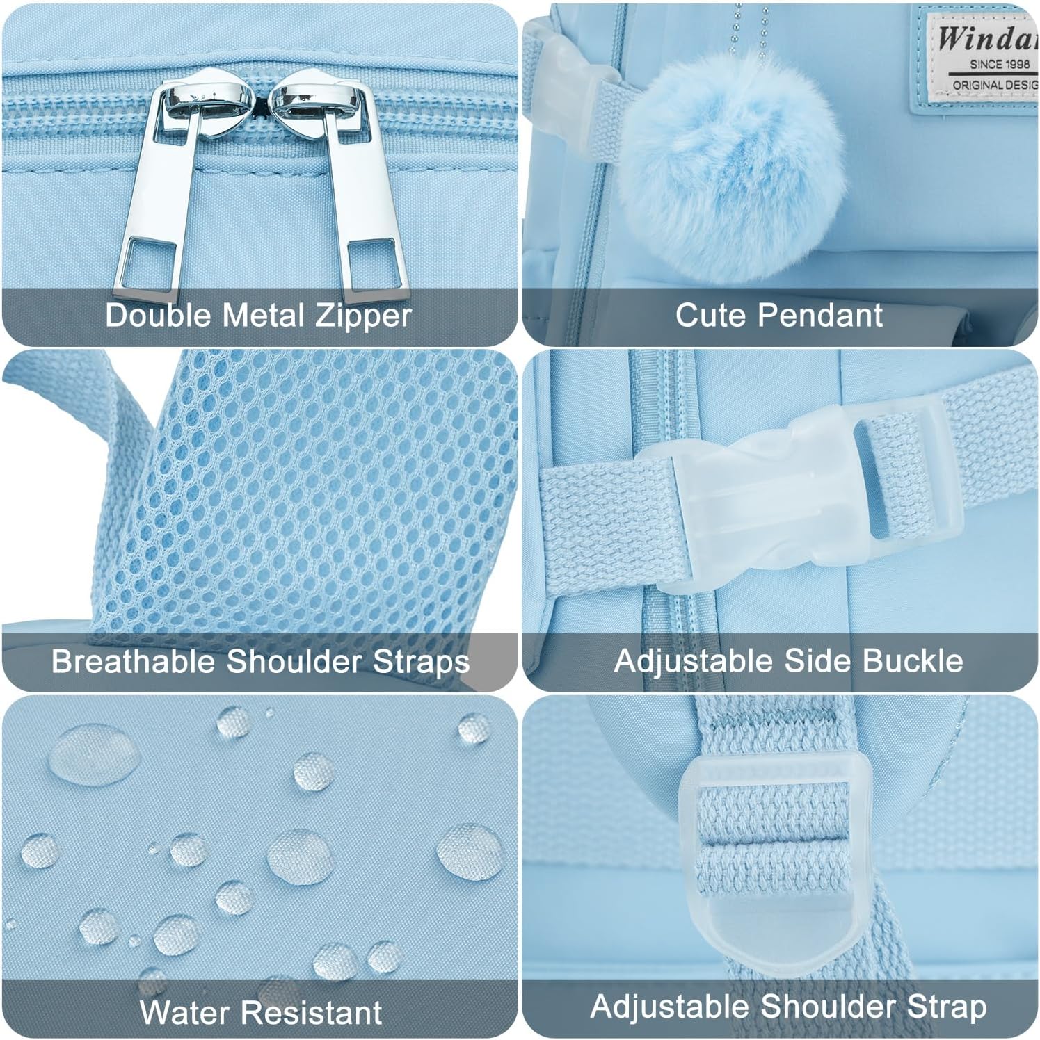 Backpack for Teen Girls, 15.6 Inch Laptop Backpack Cute Kids Bookbag for Middle School College Students, Large School Bag for Women (Blue) - Image 4