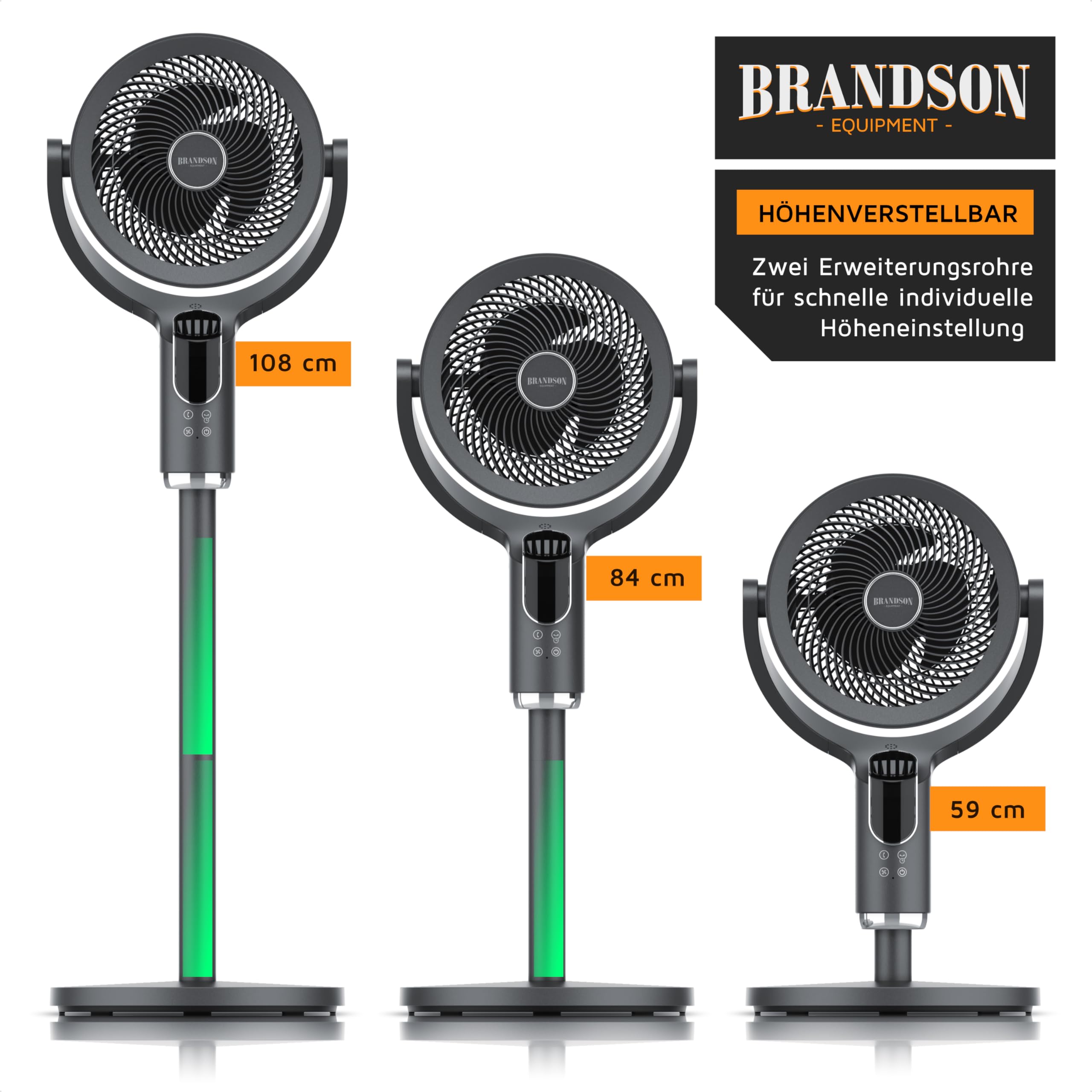Brandson – 3D Standventilator mit Fernbedienung, Sieger Life & Living Award 2026, 3D Oszillation, Extra Leise, Sleep Modus, 8 + 1 Geschwindigkeitsstufen, für Schlafzimmer Wohnzimmer Kinderzimmer Büro