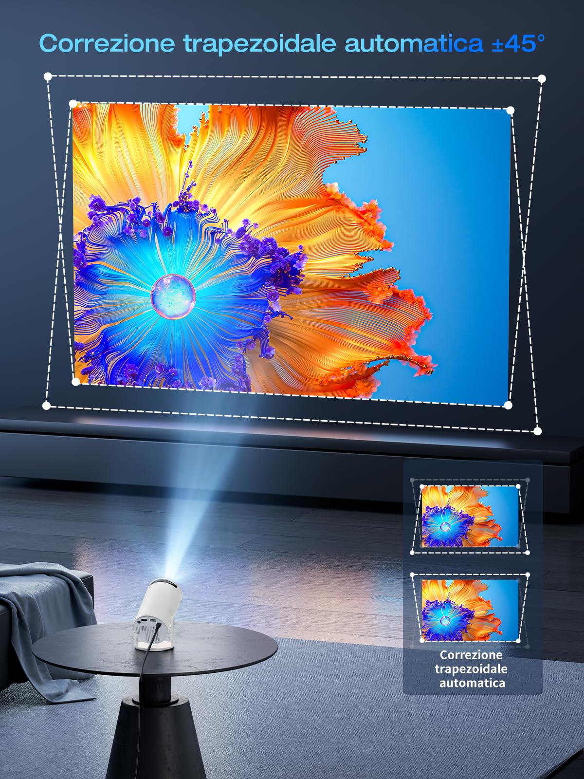 Proyector Inteligente de 28 000 lúmenes, Compatible con Netflix 4K Integrado, proyector Einyoumily 1080p, Wi-Fi 6 y Bluetooth, Enfoque eléctrico y corrección Trapezoidal 4D (1080P)