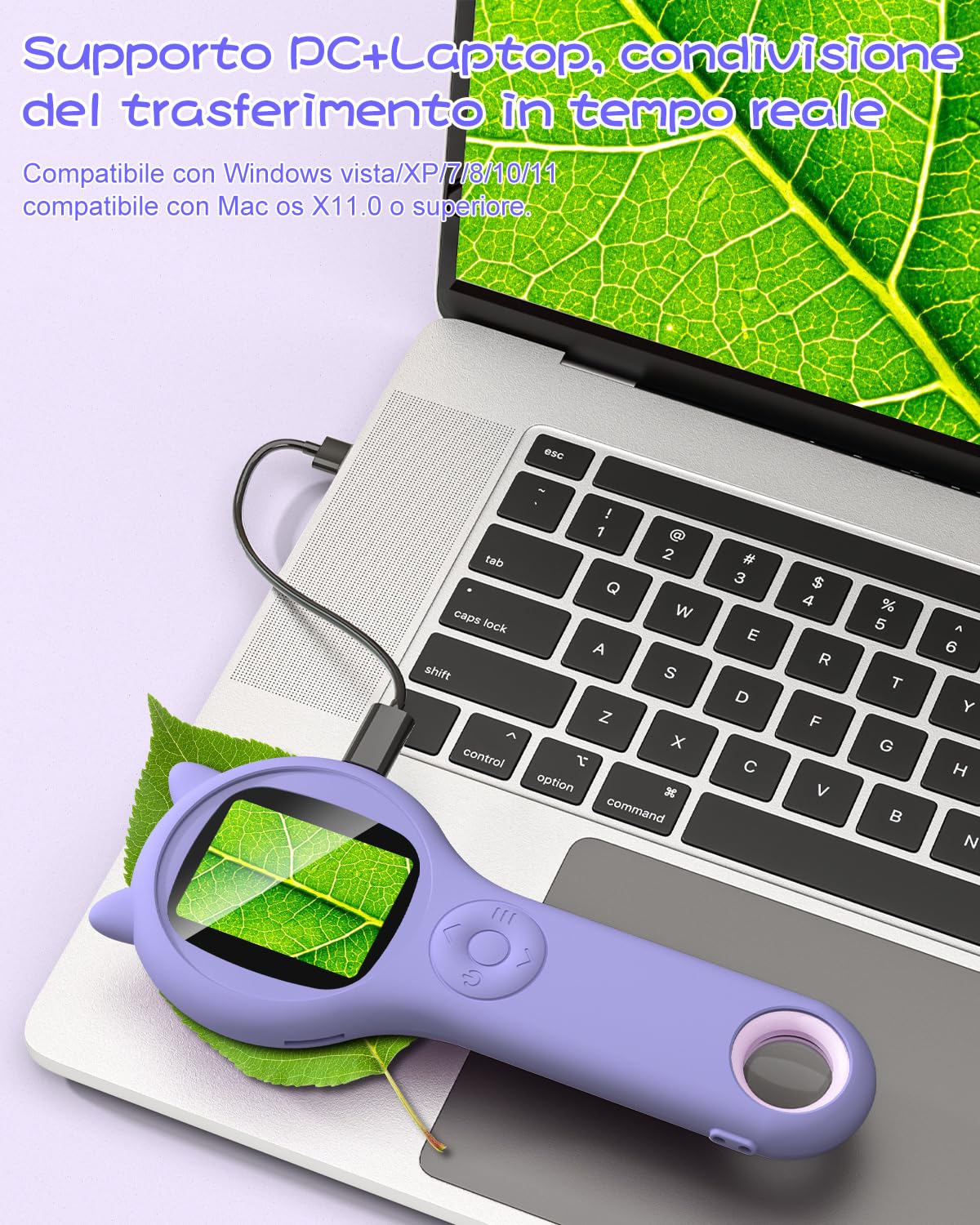 Microscopio per bambini, Vankarr microscopio portatile 500X con schermo IPS 2,0", giocattolo educativo per microcosmo, appassionati di scienza, compleanno, Natale, Viola