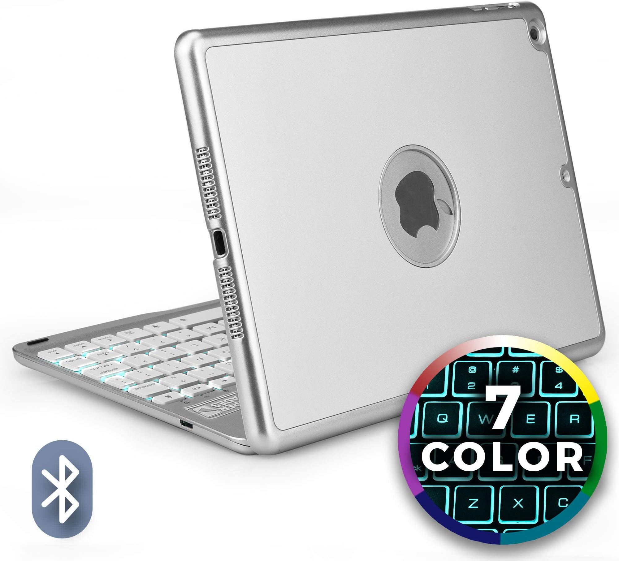 Cooper Notekee F8S keyboard Case for iPad 6, iPad 5, iPad Air 1, iPad 9.7 2017 2018 | Wireless Clamshell Cover with Keyboard Backlit (Silver)
