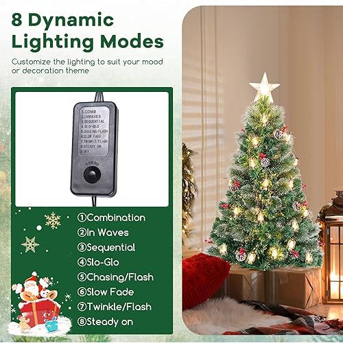 Miniatura 58 de Goplus Árbol de Navidad artificial de fibra óptica preiluminado, con luces LED multicolor y copos de nieve (6 pies)