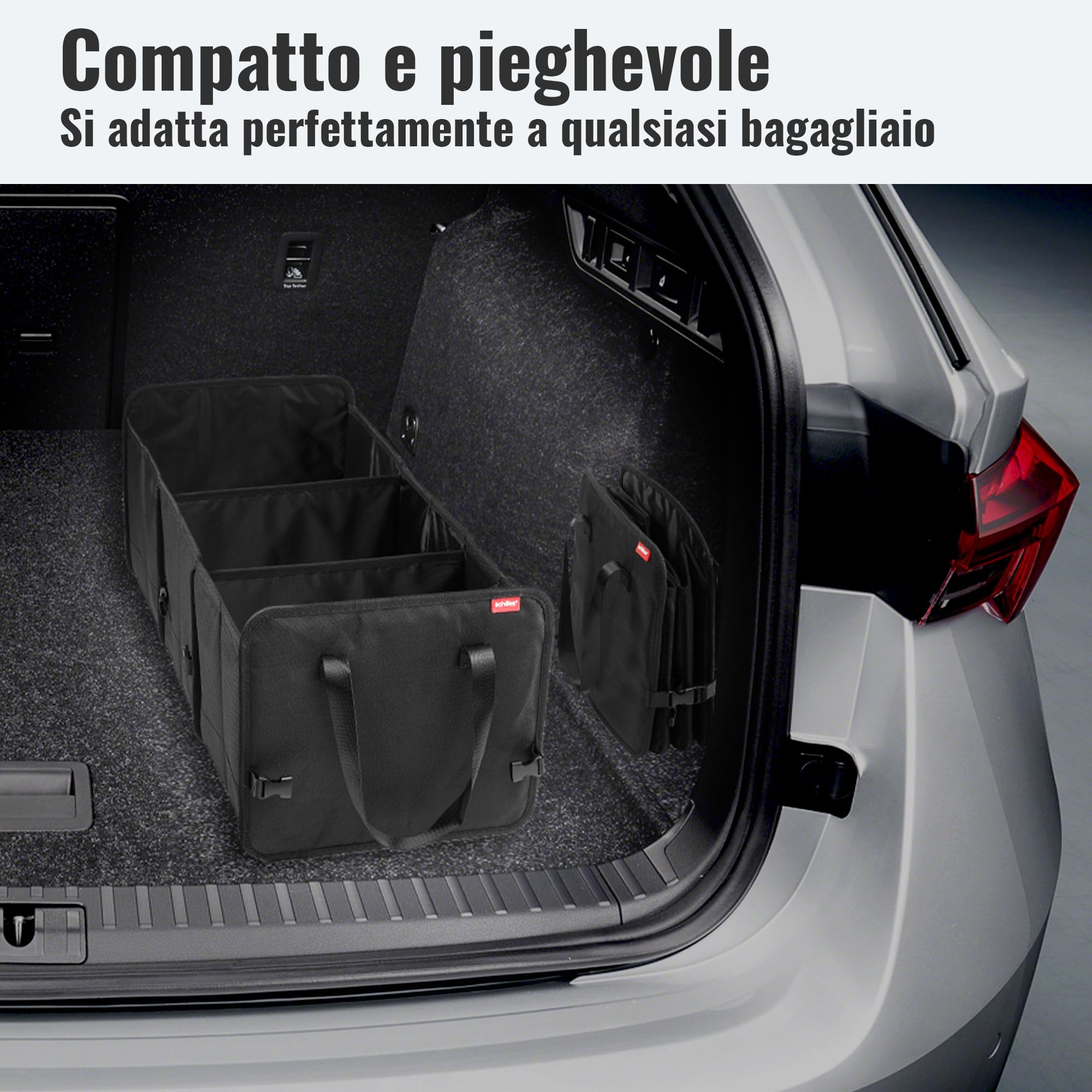 achilles Organizer Bagagliaio Auto Pieghevole - 71L Organizer Bagagliaio - 3 Scomparti Regolabili Organizer Compatto per l'Auto - Nero - 74x33x30 cm