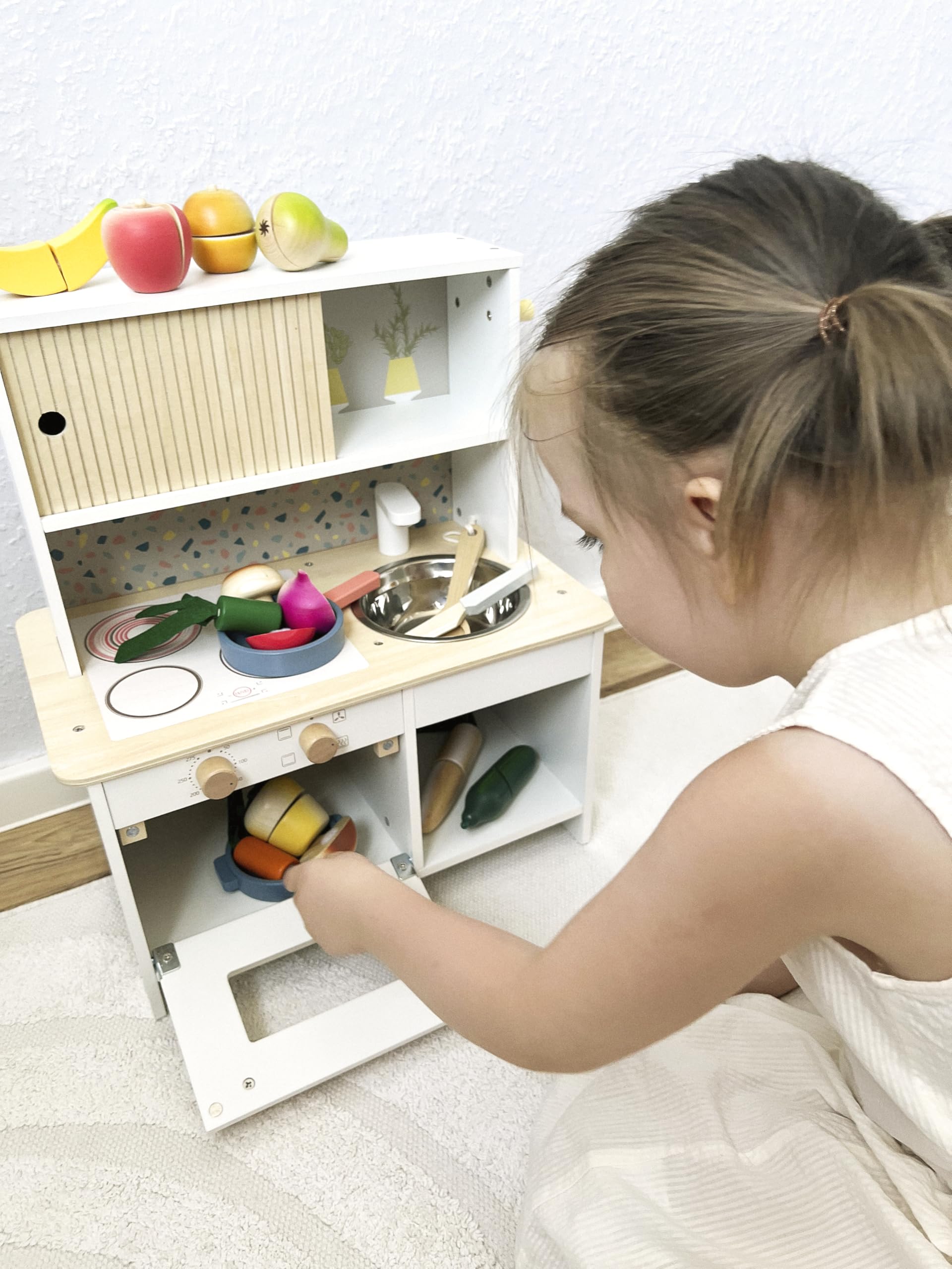 Small Foot Cocina Infantil compacta Terrazzo, Cocina de Madera con Accesorios, Juguete de rol Desde los 3 años, 12728