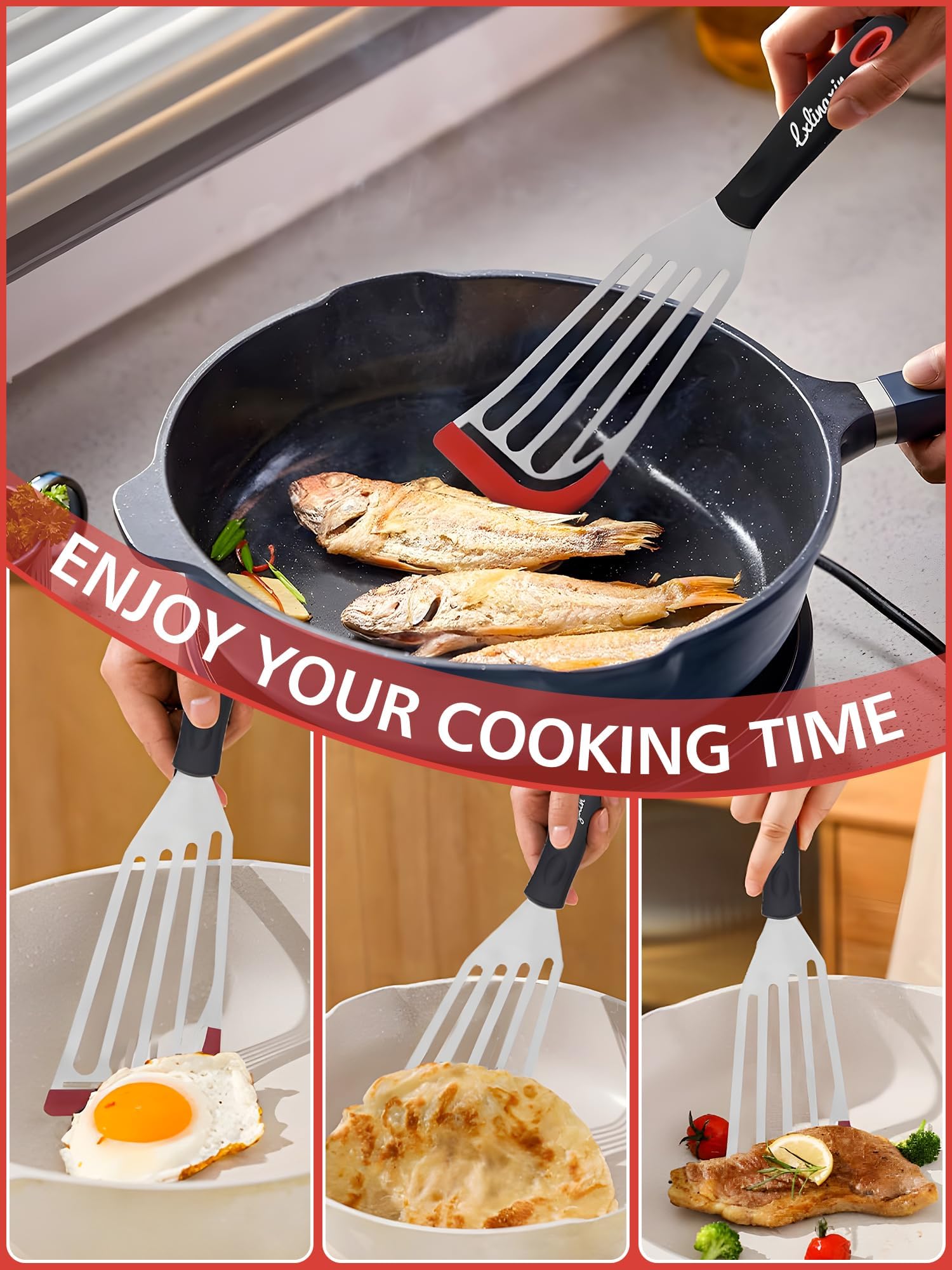 LX - Espátula de acero inoxidable para barbacoa, espátula de pescado, espátula de pescado, aleta de pescado, ideal para asar y hacer tortillas