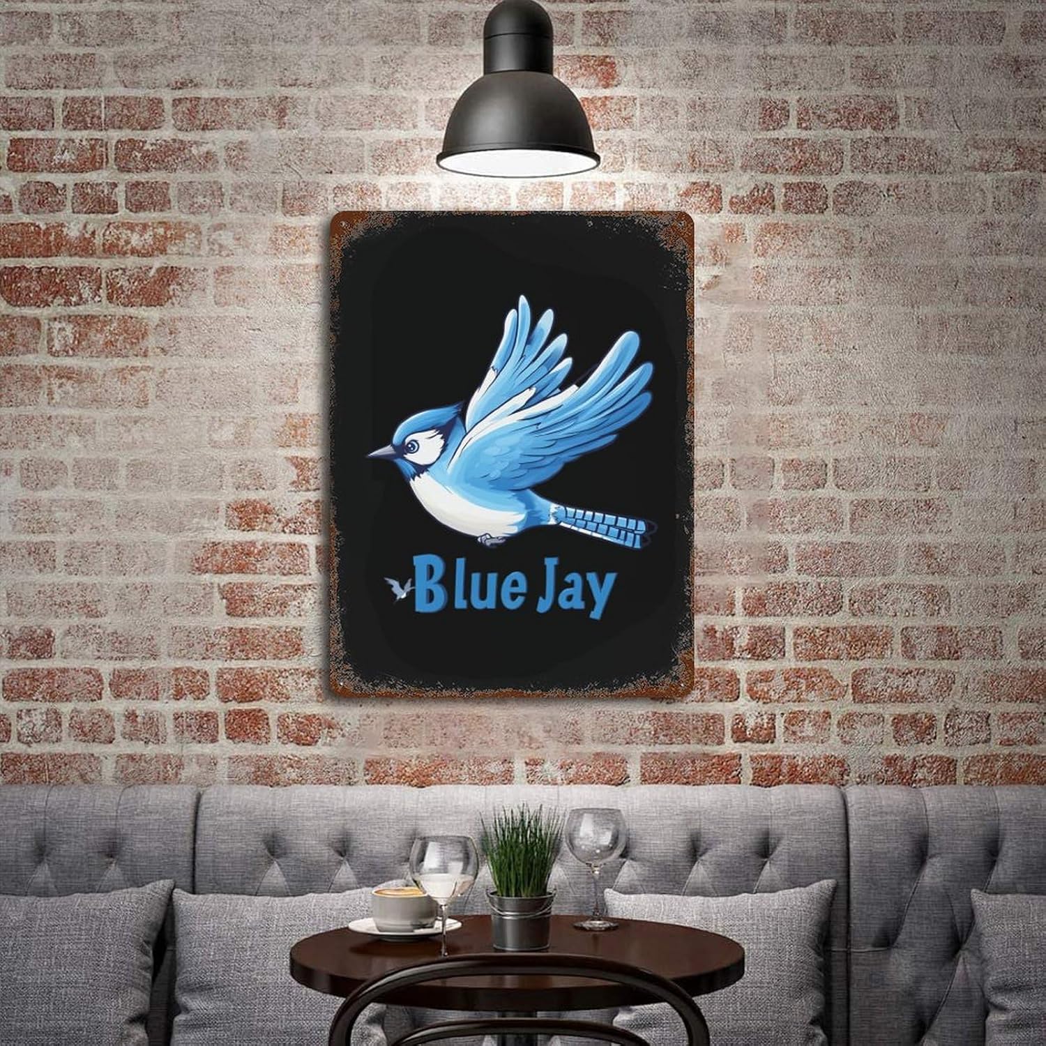 Blue Jay Bird Metal Signs Vintage Iron Tin Hanging Plate Wall Art with Rusted for Home Kitchen Garden Decor