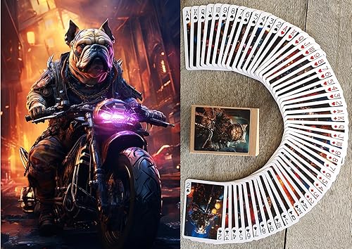 FLONZGIFT Cyberpunk Gatos y Perros Biker Gang Playing Cards (Poker Deck 54 Cartas Todas Diferentes) Steampunk Tough Biker Cyberpunk Gang Card