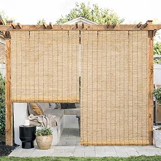 Bamboo Roller Blinds Outdoor Patio Light Filtering Bamboo Roll up Shades...