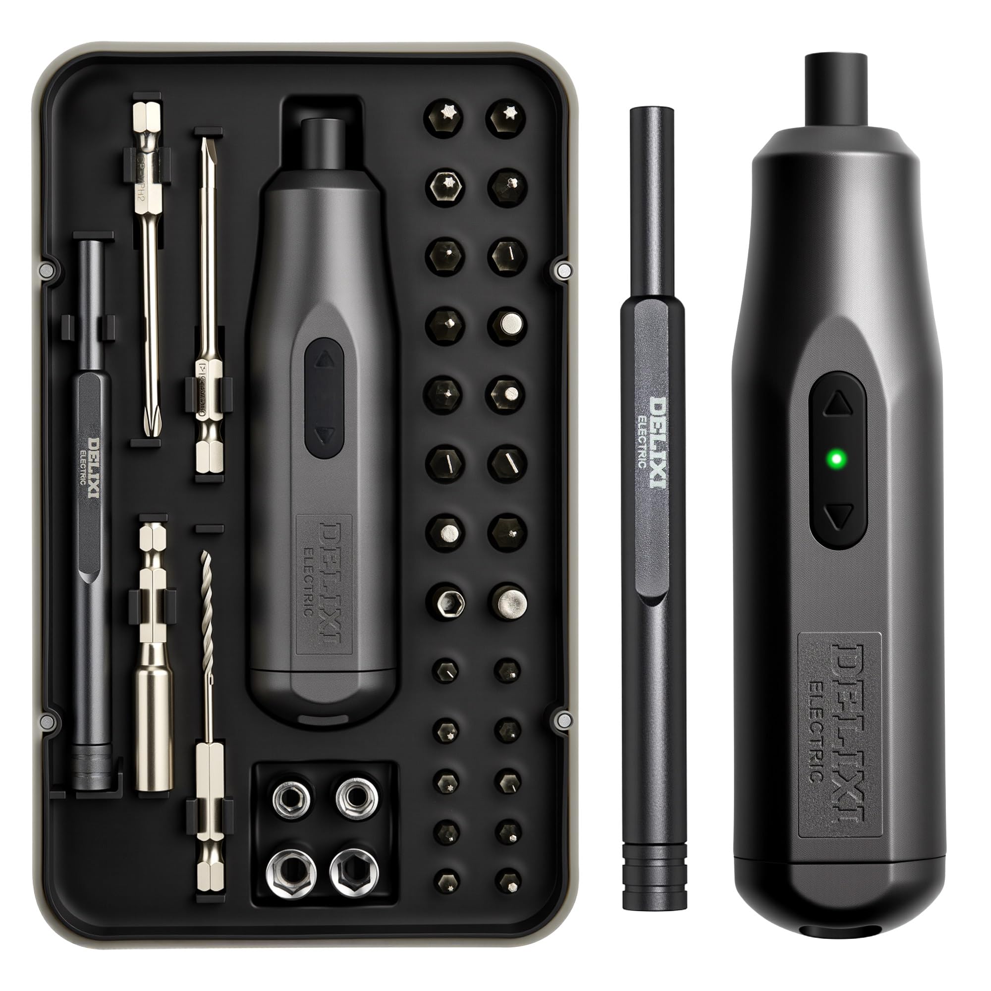 DELIXI 36 in 1 Electric Screwdriver Kit with Manual Screwdriver 4V Rechargeable Screwdriver Set with Socket Extension Rod