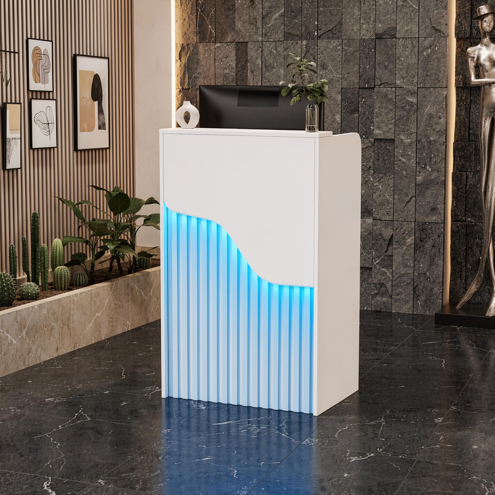 MSFE Banco Reception con LED Luce Compatto Bancone Reception Ufficio Con Cassetti con serratura Bancone Vendita Bancone Cassa Piccolo Mobili per reception per Hotel,Ufficio,Centro Estetico