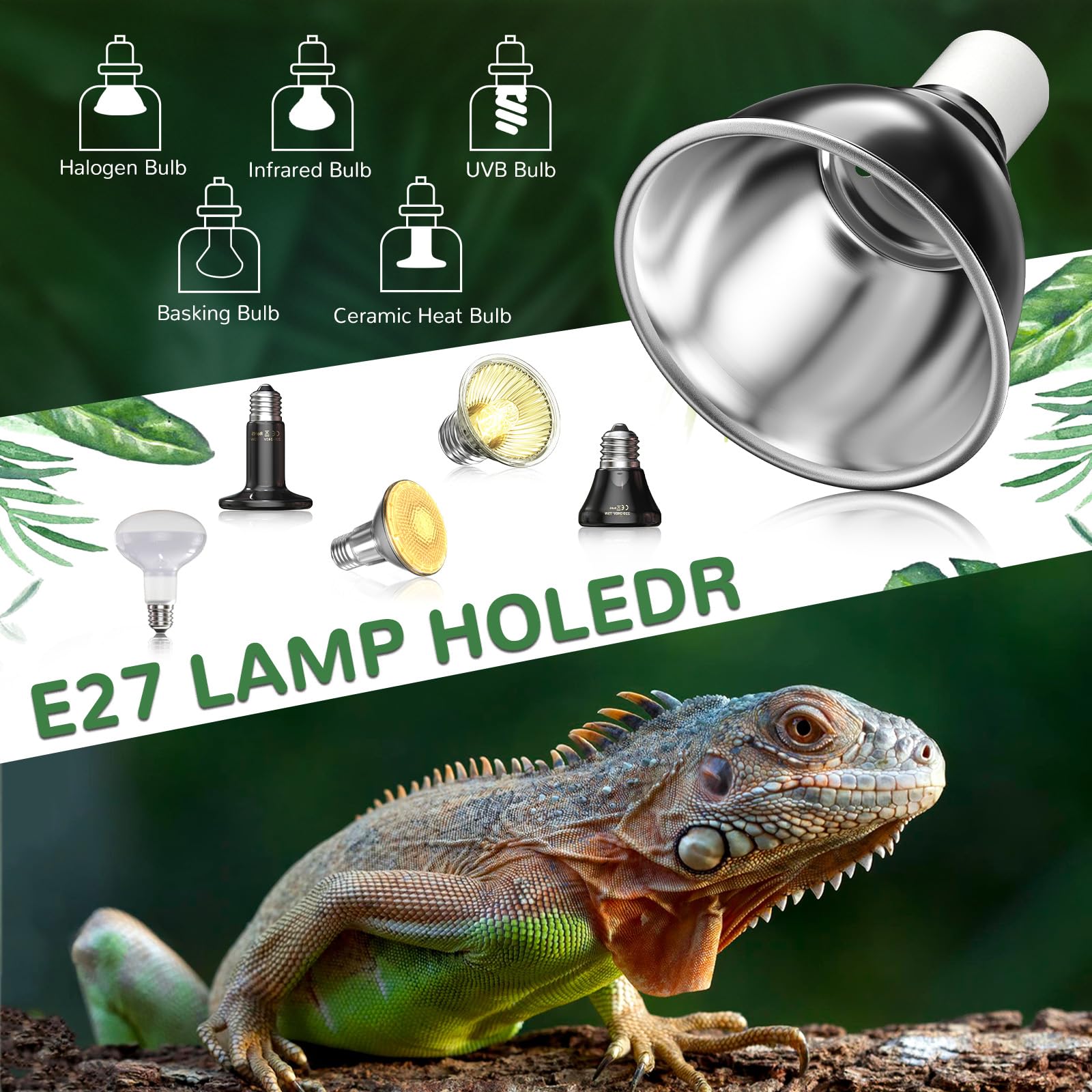 Lampada termica per rettili, lampada a cupola per rettili con timer, lampada termica tartaruga con morsetto, lampada per terrario per rettili, tartarughe, barba, drago
