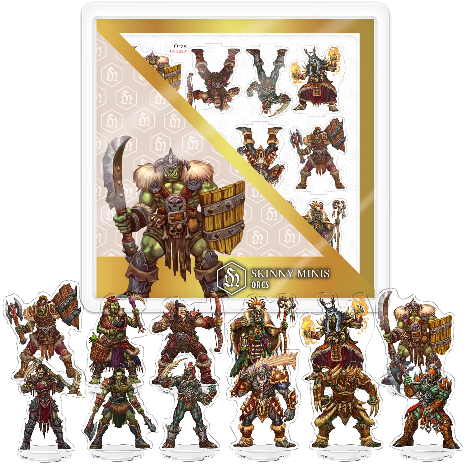 Skinny Minis Orcs Miniatures Set, 12 Flat Minis, D&amp;D Compatible, 2D Acrylic Figures for Tabletop RPGs, 5e &amp; Pathfinder Monster Minis