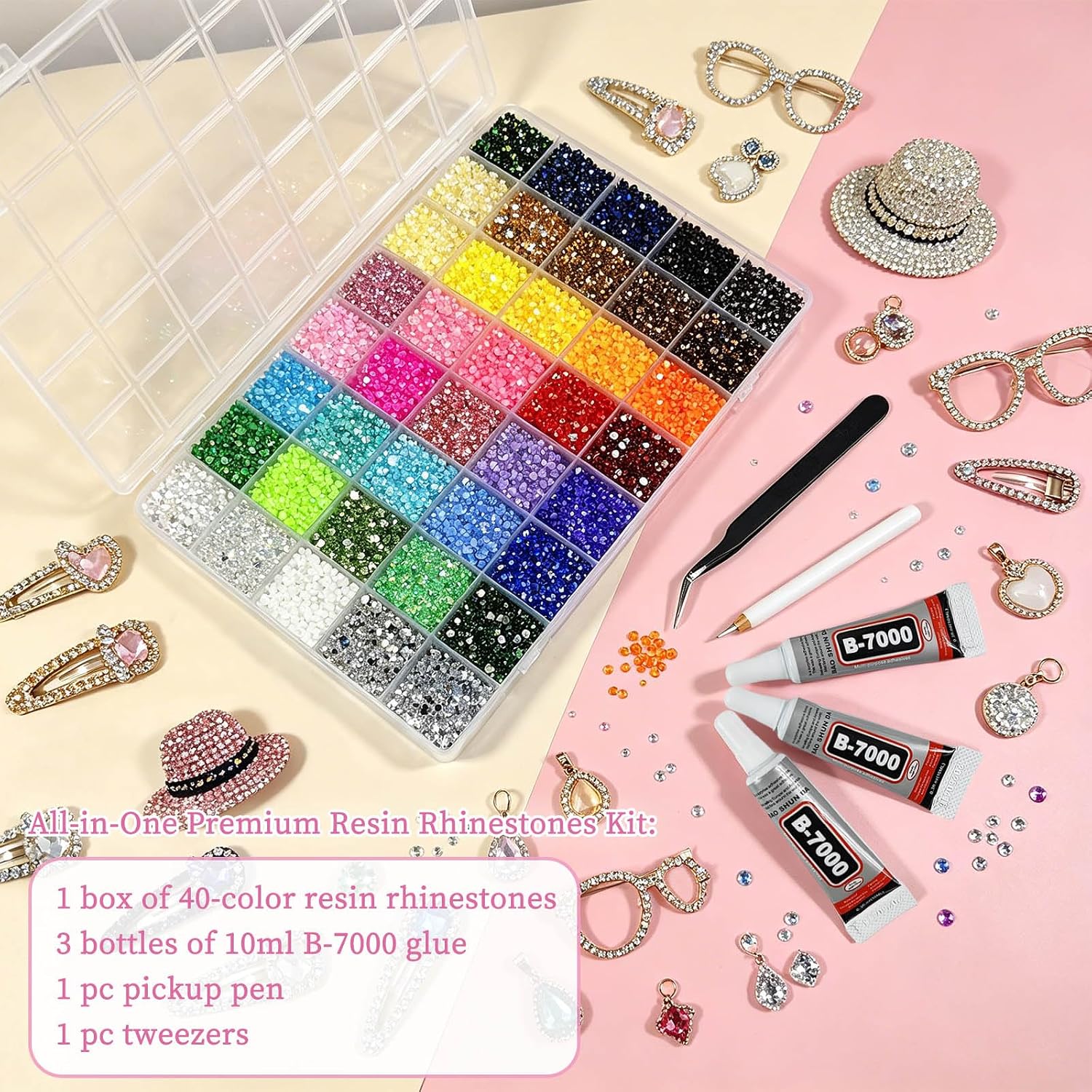 Bedazzler Kit with Rhinestones, 42000Pcs 40 Colors Rhinestones for Bedazzling 3mm Flatback Gems Nail Rhinestones with Glue and Tools Resin Rhinestones Kit for DIY Crafts, Nail Art, Makeup & Phone Case
