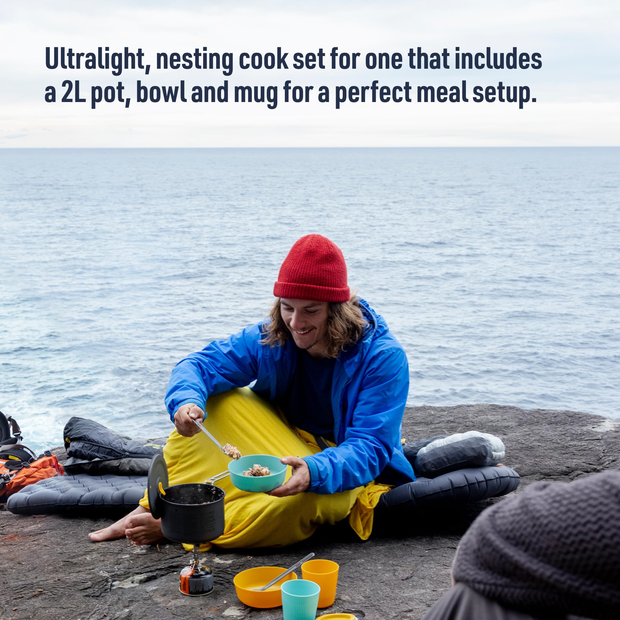 Sea to Summit Frontier UL One Pot Cook, set da 2 l, ciotola media + tazza isolata, colore: blu/giallo