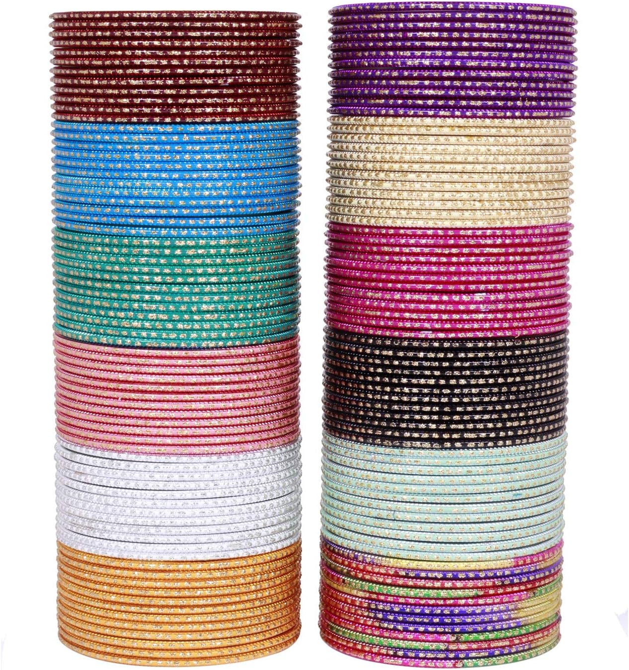 Sukh Collection Jewellery Indian Wedding Multi Color Bangle Set Traditional 144 Pcs Alloy Metal Bracelets Partywear Fashionable Costume Bangle Box Jewelry