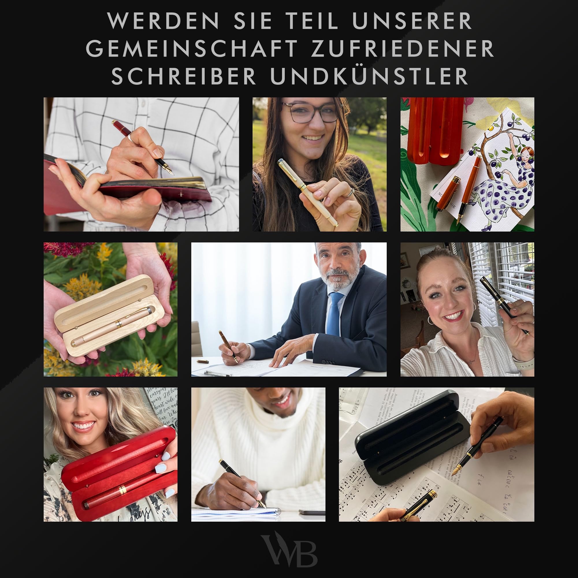 Wordsworth & Black Füllfederhalter Set, Premium Bambusholz - Mittlere Feder, Geschenketui; Enthält 6 Tintenpatronen, Tinten Nachfüll Konverter - Journaling, Kalligraphie, [Rosenholz]