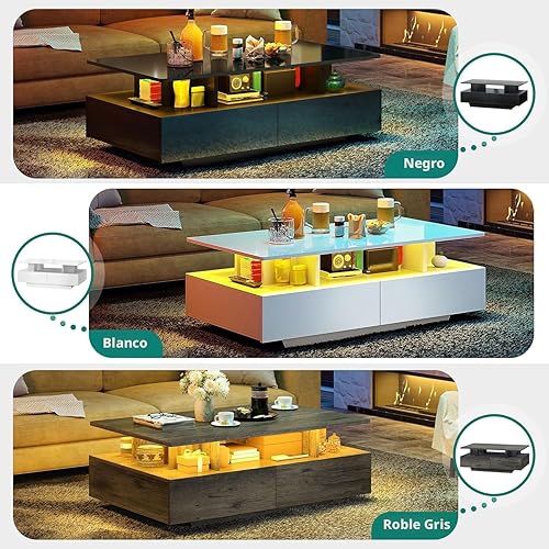 Miniatura 5 de YITAHOME Mesas de Centro LED para Sala de Estar, Mesa de Centro de Alto Brillo con Almacenamiento de 4 Cajones Deslizantes, Mesa de Centro LED