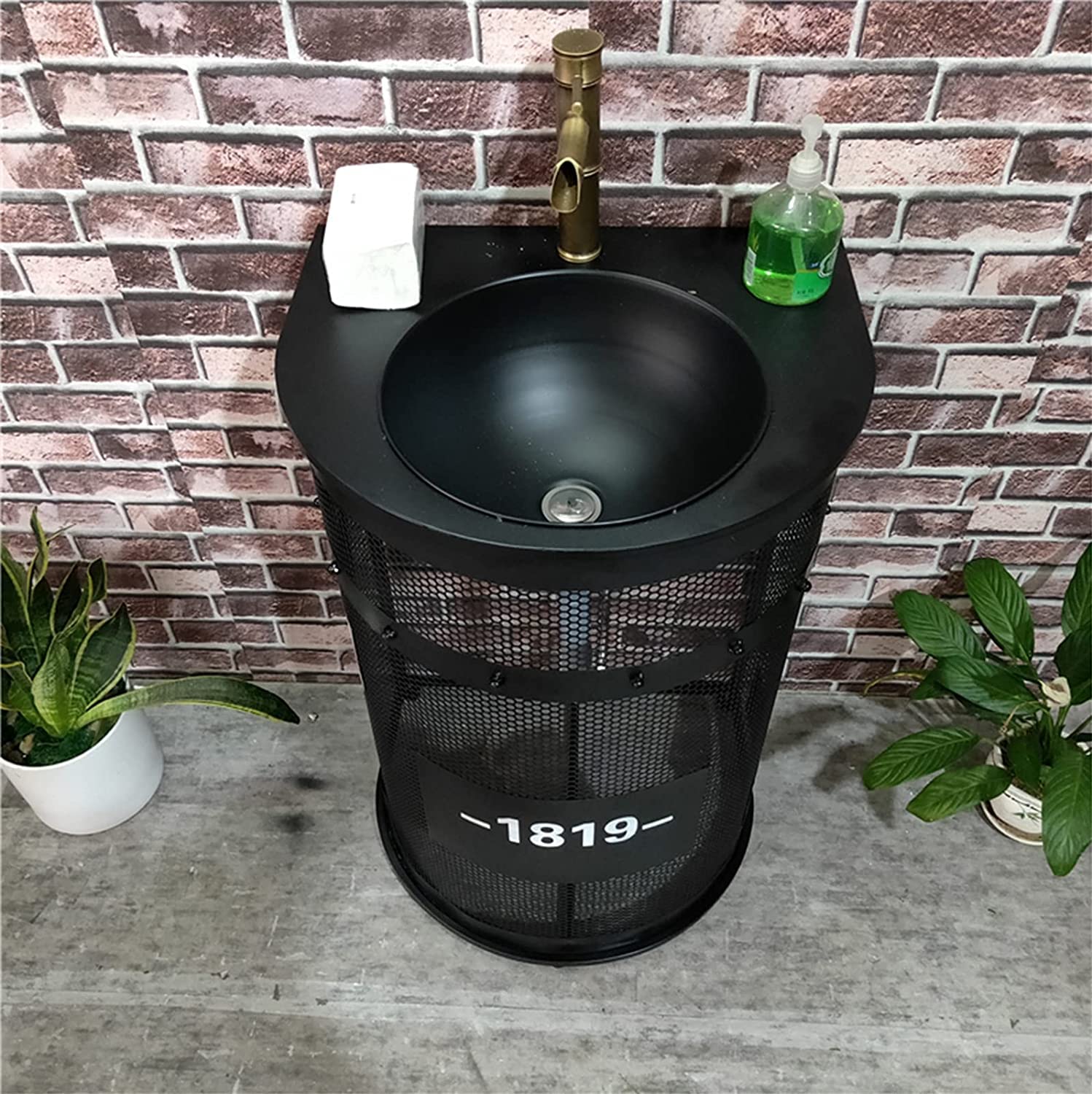 Wolnostojący zlew na cokole Hotel Art Basin, wolnostojąca umywalka łazienkowa stojąca na podłodze pełna szafka pod jednostkę, 22,4 x 18,5 86,9 cm (kolor: brązowy, S (czarny z mir