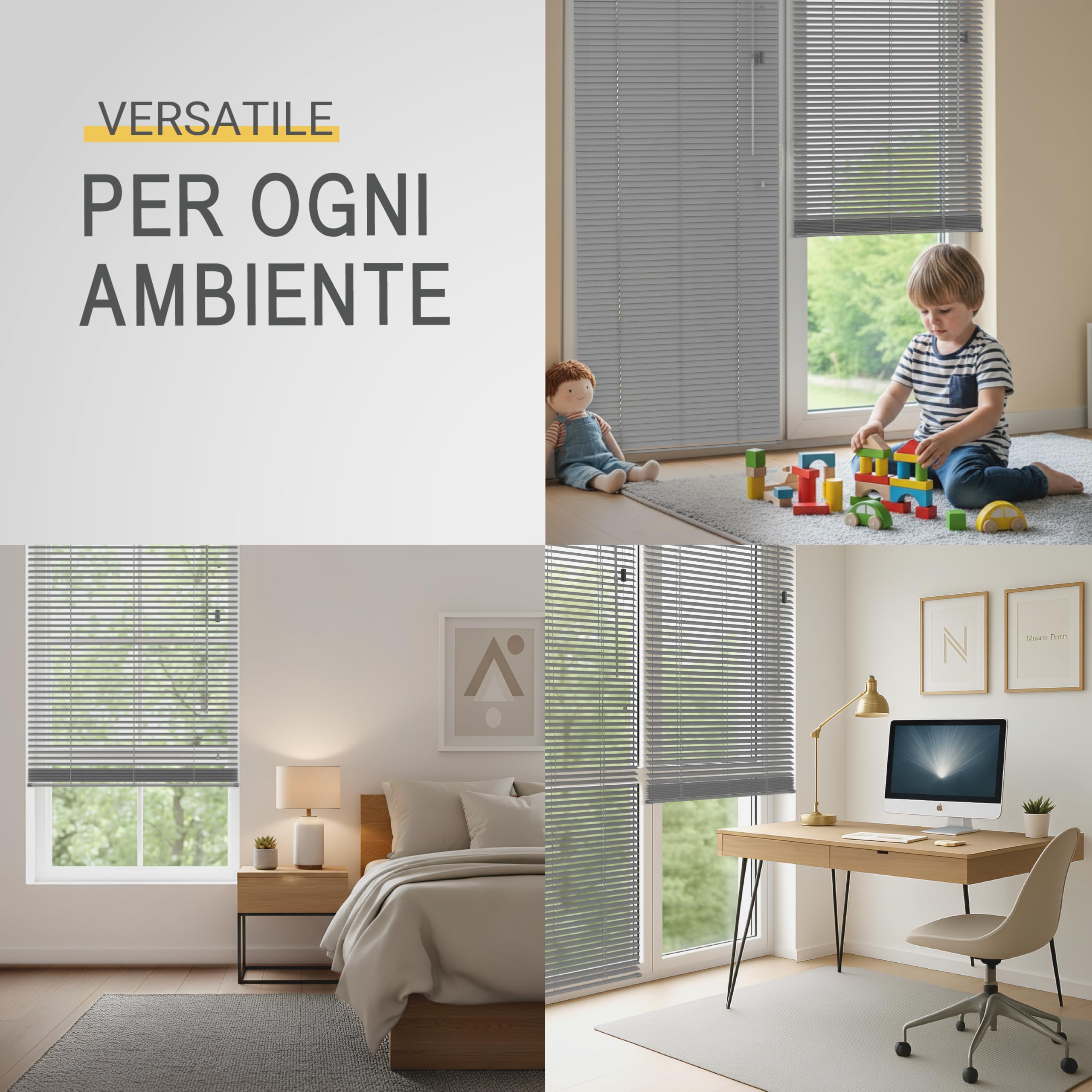 Sol Royal Tende veneziane in alluminio senza forature 60x175 cm incl. supporto a morsetto – Tenda veneziana in alluminio per finestre interne larghezza 60 cm, lamelle 25 mm – Argento opaco – JA2