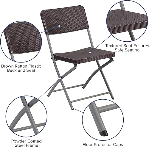 Miniatura 13 de Flash Furniture HERCULES Series - Silla plegable de plástico de ratán marrón con marco gris