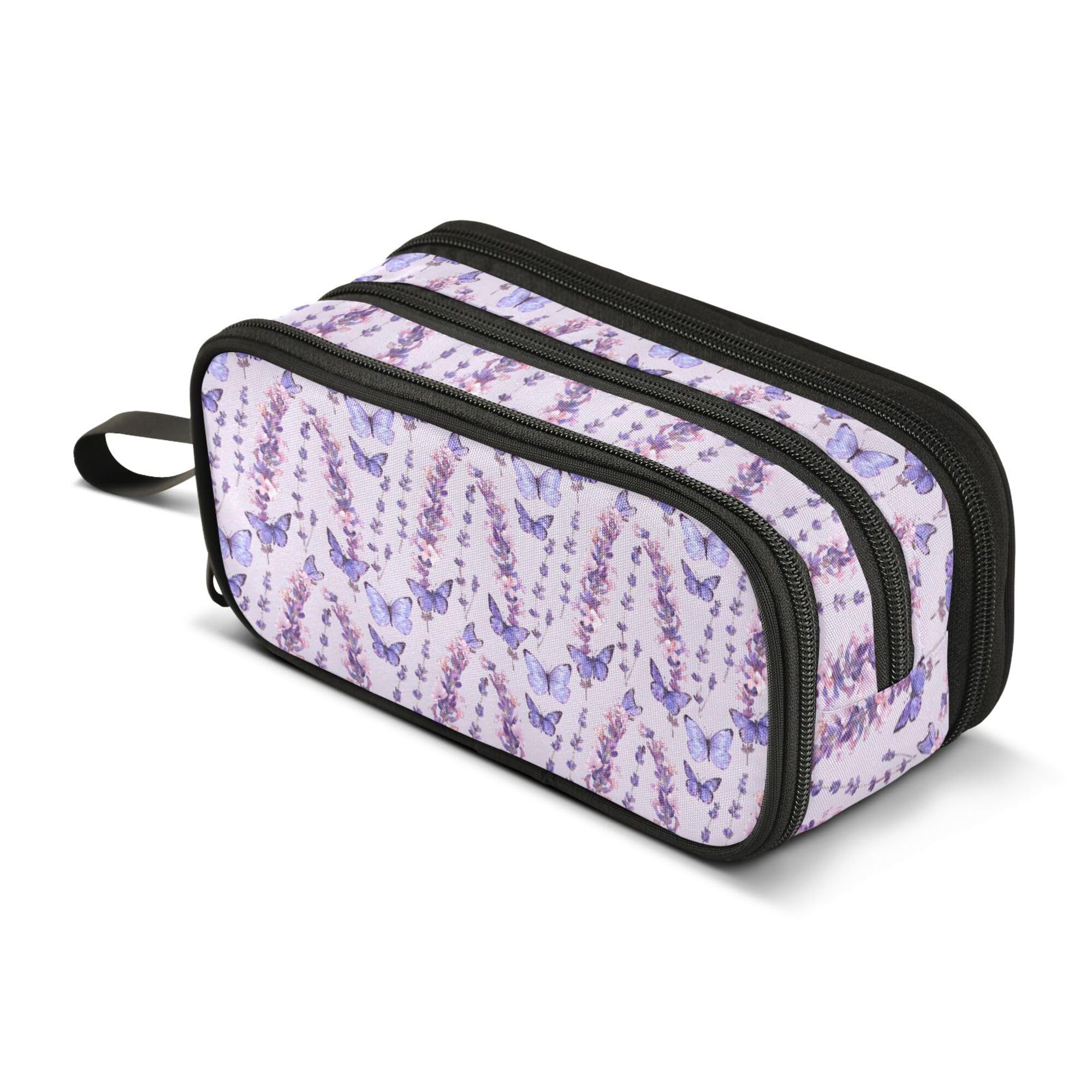 Large Pencil Case, Big Capacity Pencil Bag Pen Pouch Holder 3 Compartments, Purple Butterfly Lavender School Office Supplies Stationery Makeup Bag Storage Organizer for Students Girls Boys Women Men — image 1