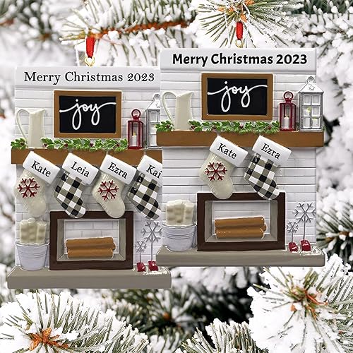 Miniatura 6 de Adornos de Navidad personalizados para familia de 2356, adorno de chimenea de Navidad personalizado con nombres, decoración personalizada para árbol