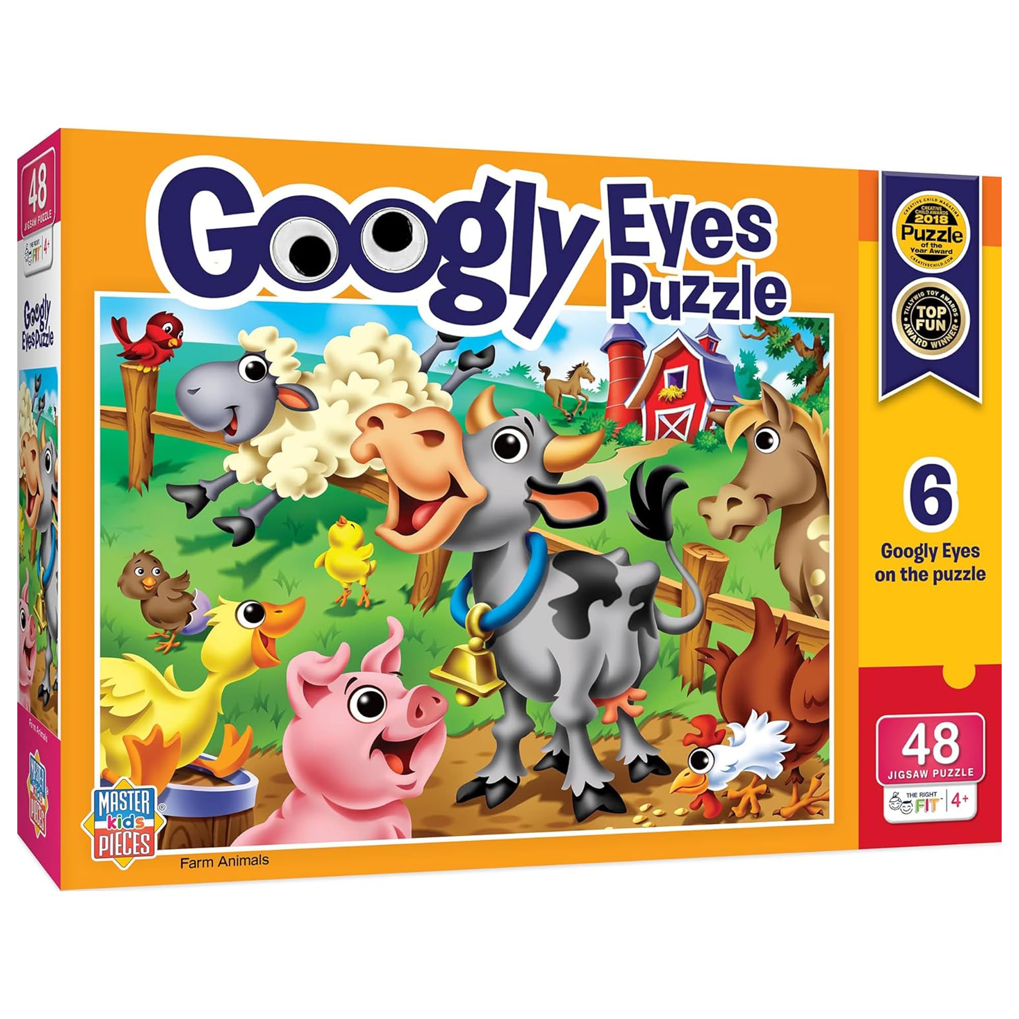 MasterPieces - 48 Piece Jigsaw Puzzle for Kids 4+ Years, Farm Animals with Googly Eyes, Educational and Fun Game, Gift Idea for Children, 19" x 14