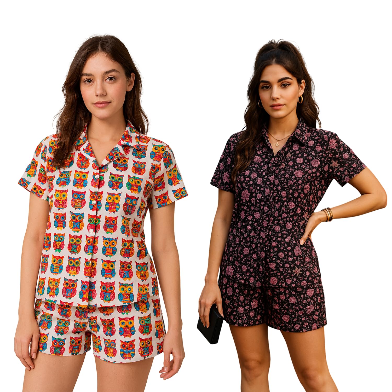 Printed Shirt with Shorts Co-Ord Set for Women Combo, Pack of Two-Piece Set - (Multicolor)-image-33